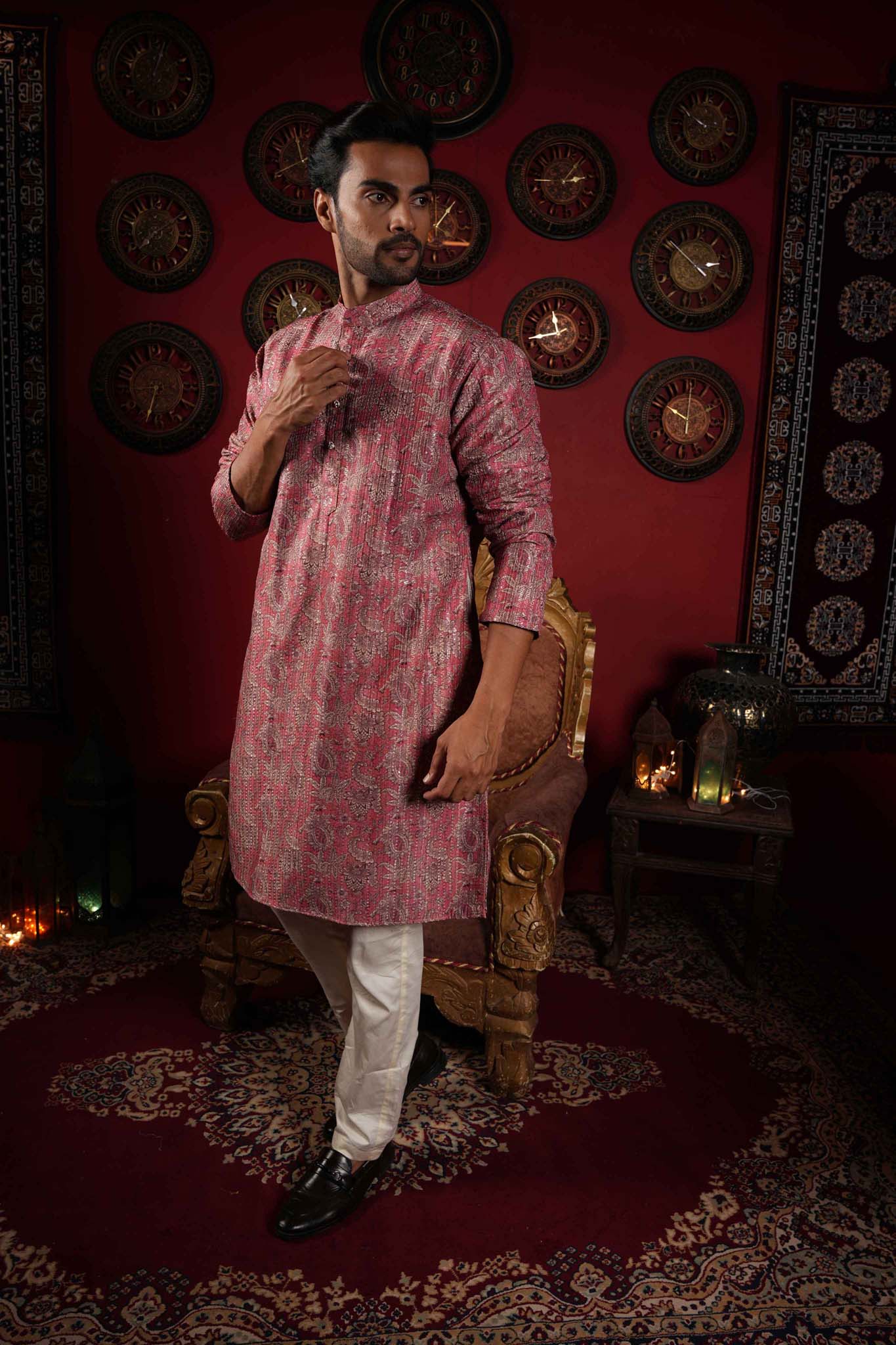 The Muted Pink Zari Sequins Long Kurta