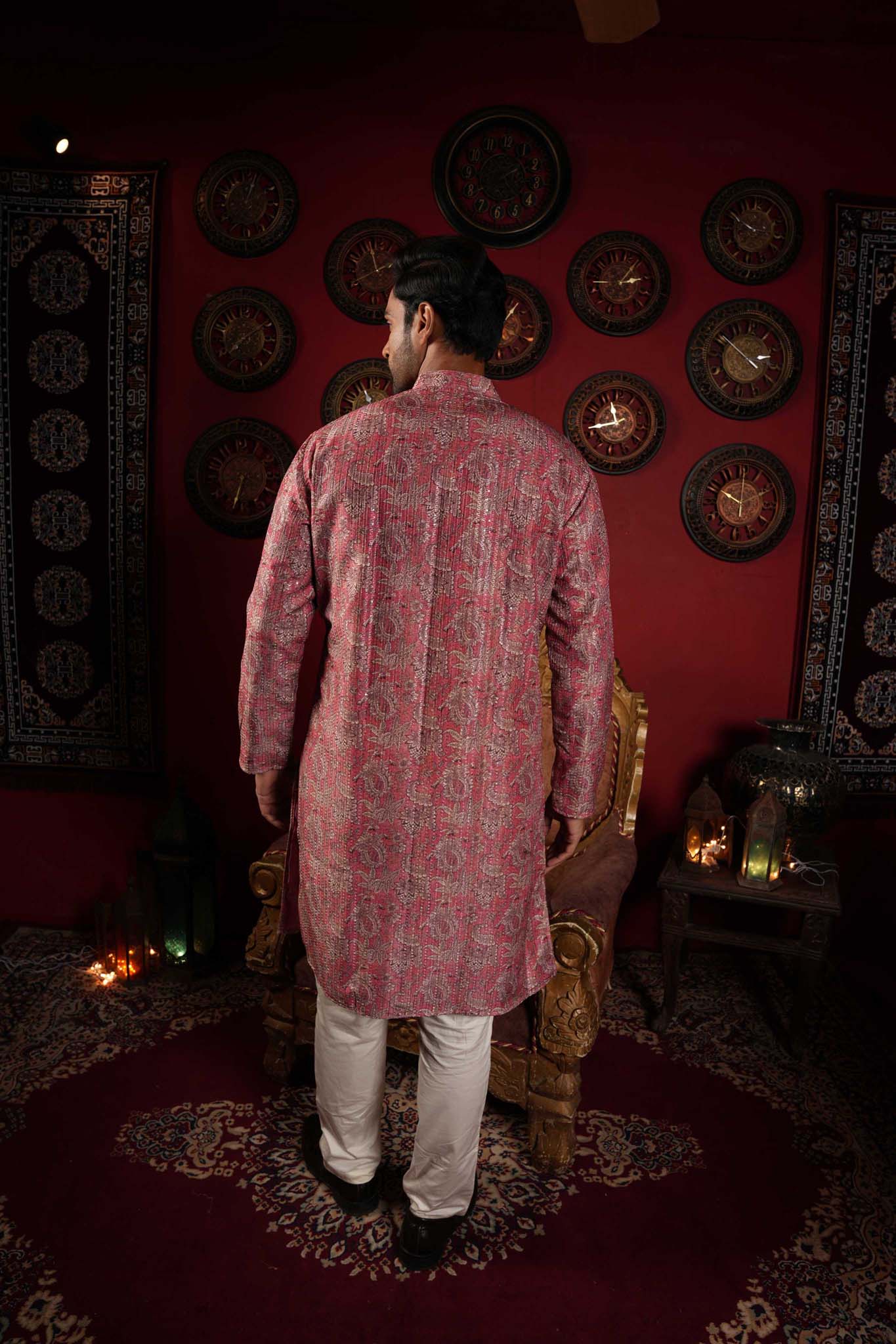 The Muted Pink Zari Sequins Long Kurta