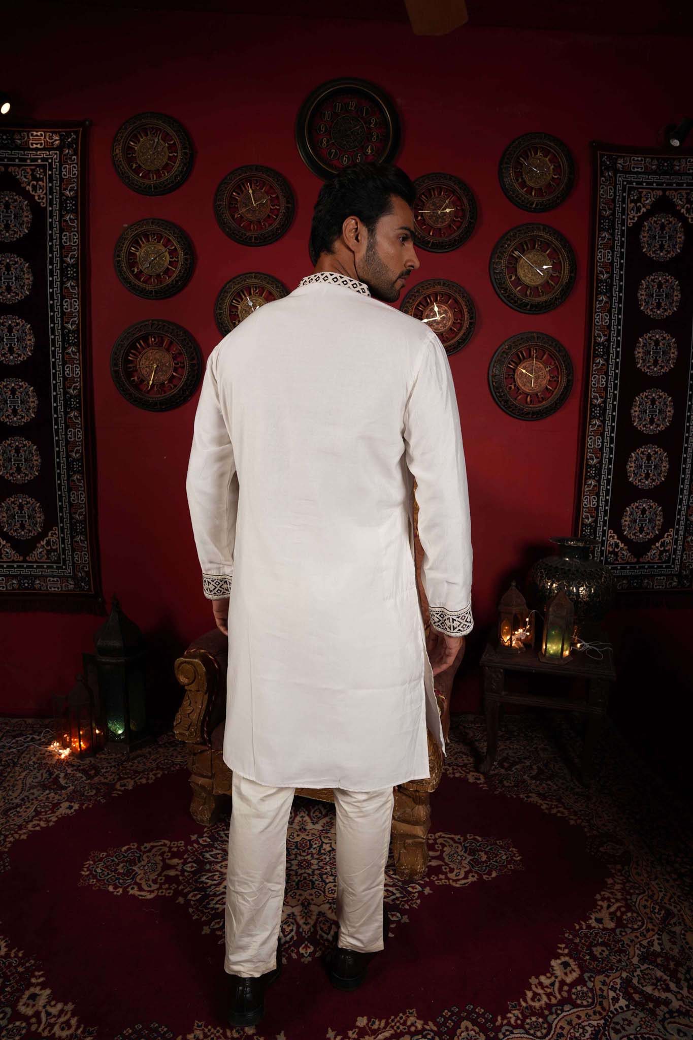 The White Black Thread Work Long Kurta