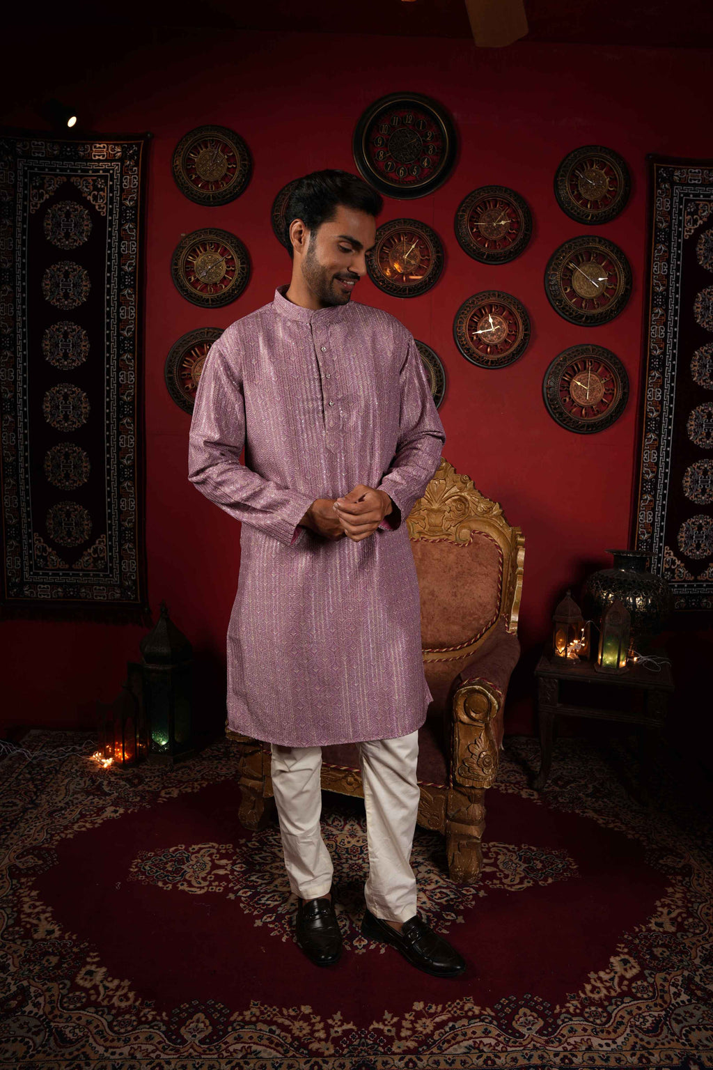 The Onion Pink Zari Sequins Long Kurta