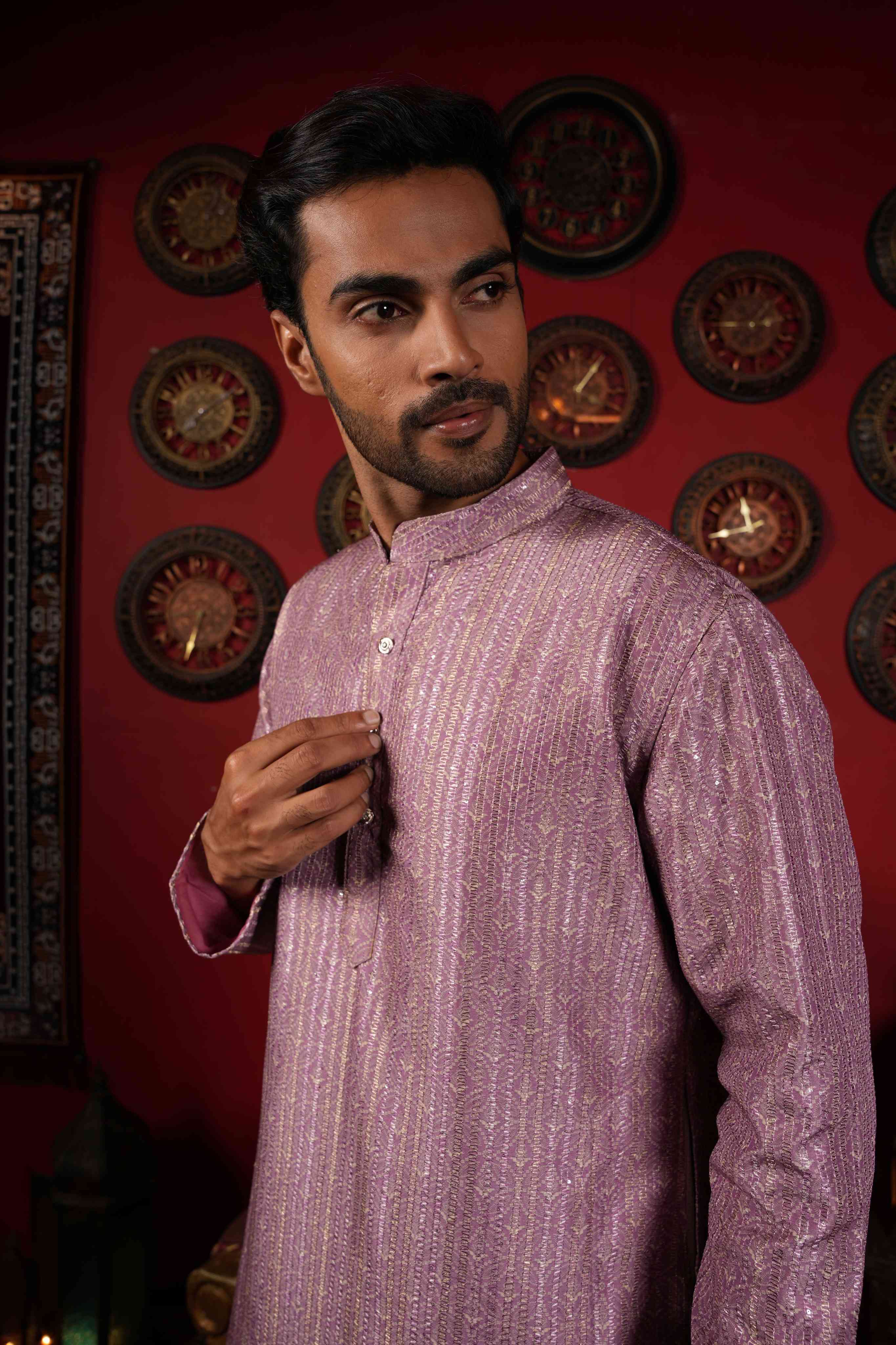 The Onion Pink Zari Sequins Long Kurta