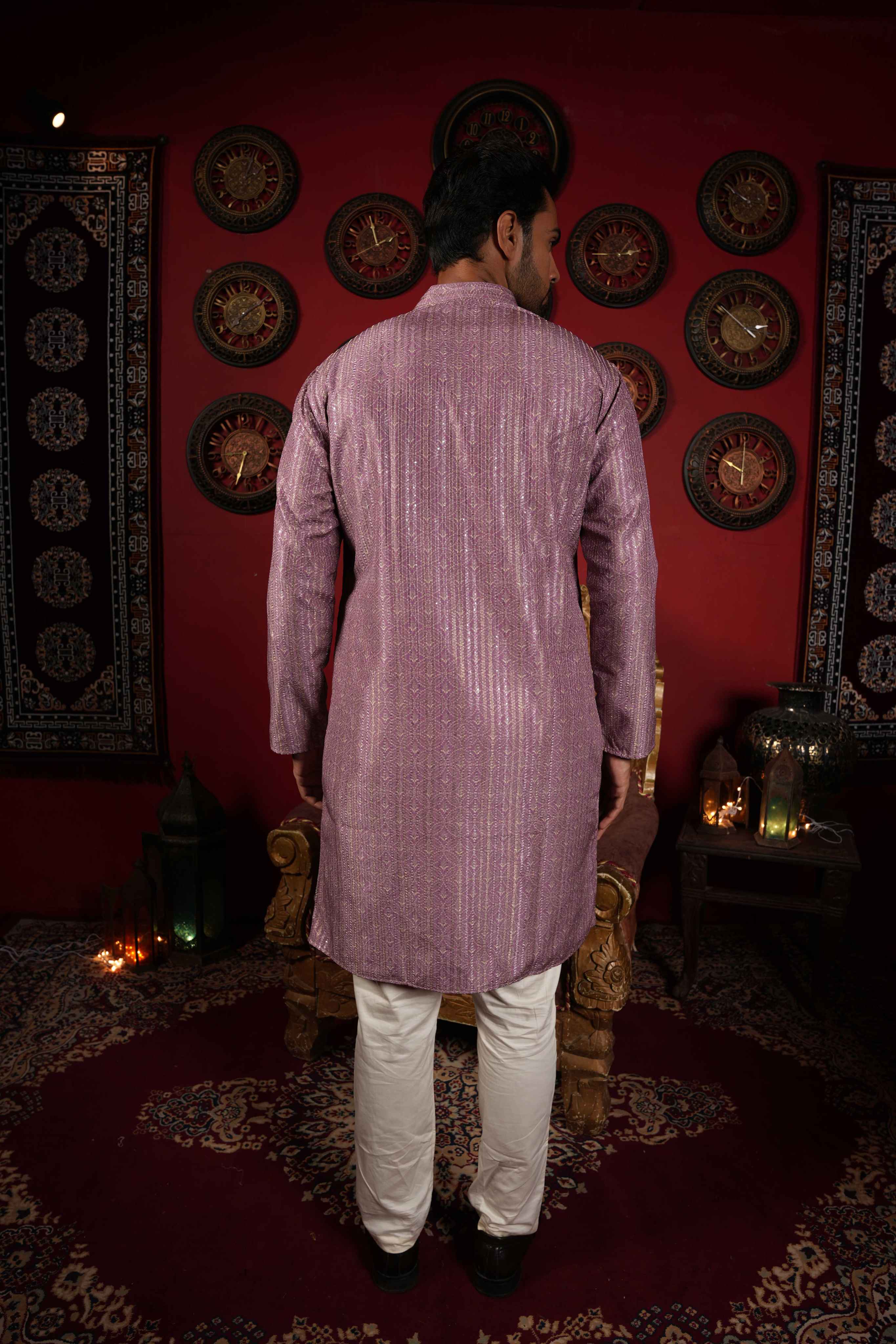 The Onion Pink Zari Sequins Long Kurta