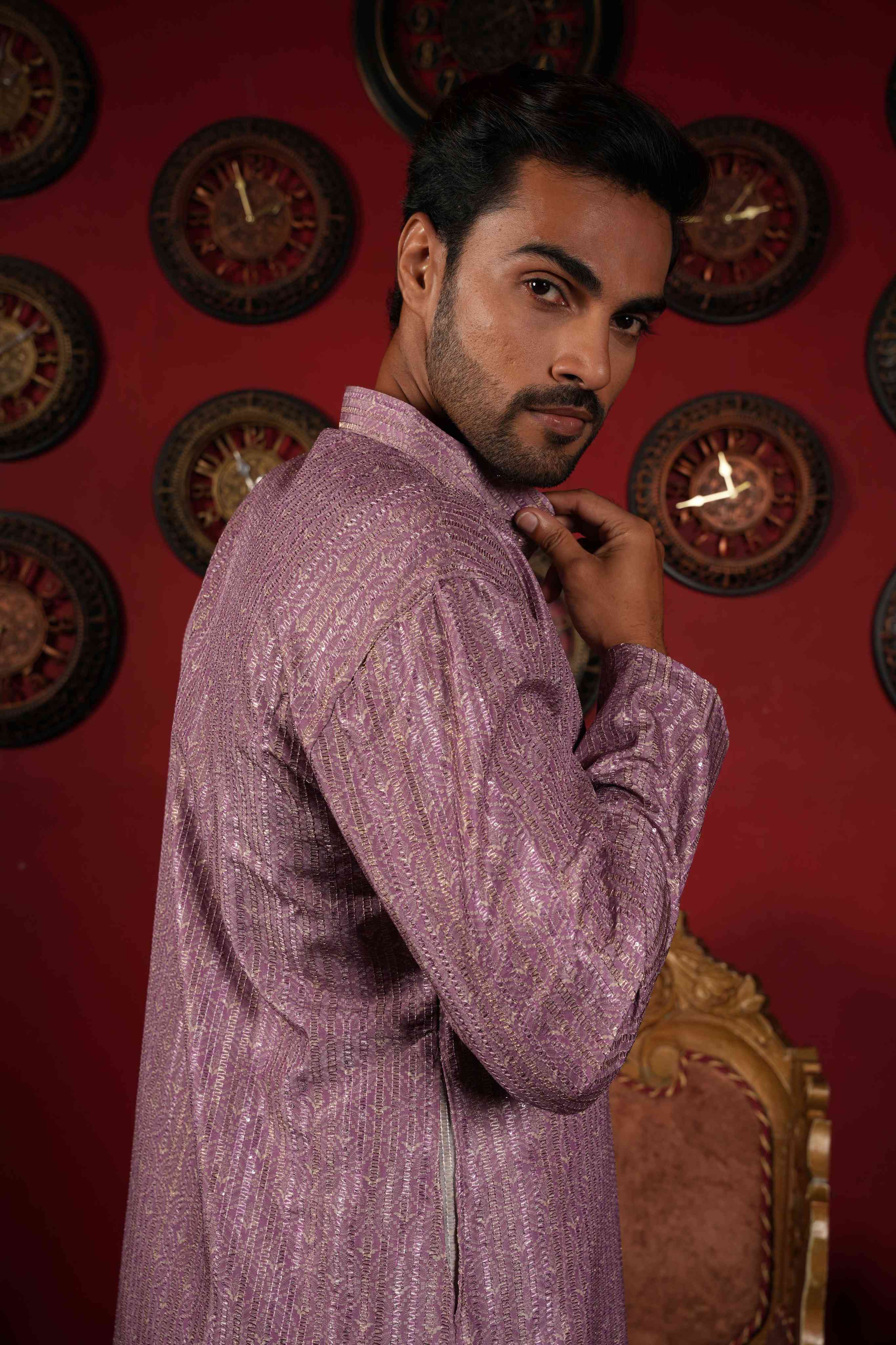 The Onion Pink Zari Sequins Long Kurta