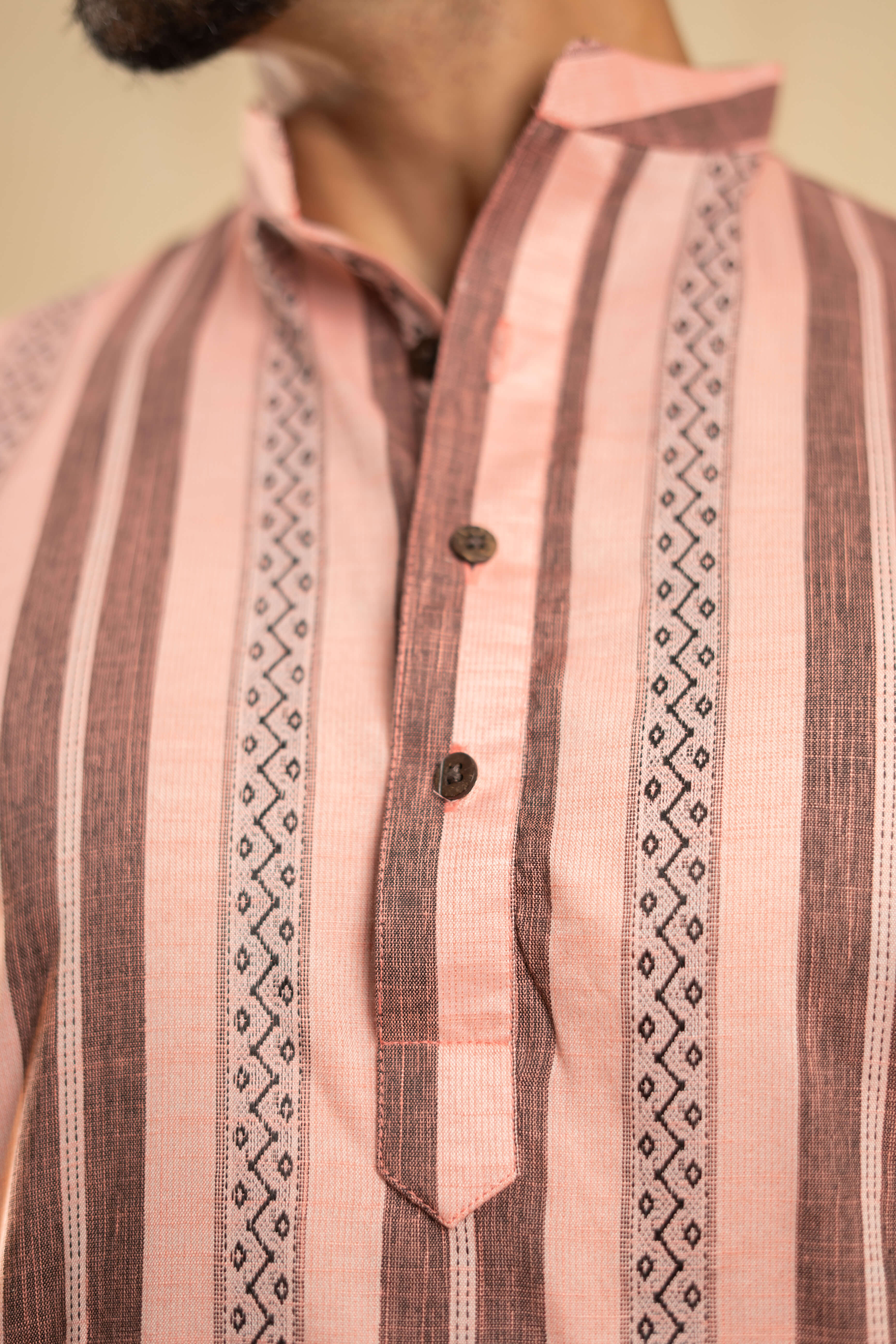 The Flamingo Pink Long Kurta With Black Stripe Print