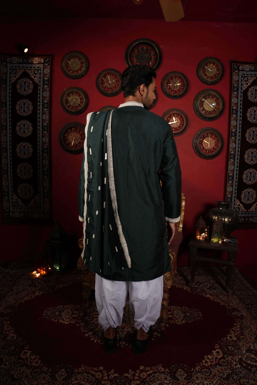 The Green Neck Embroidery Long Kurta With Dupatta