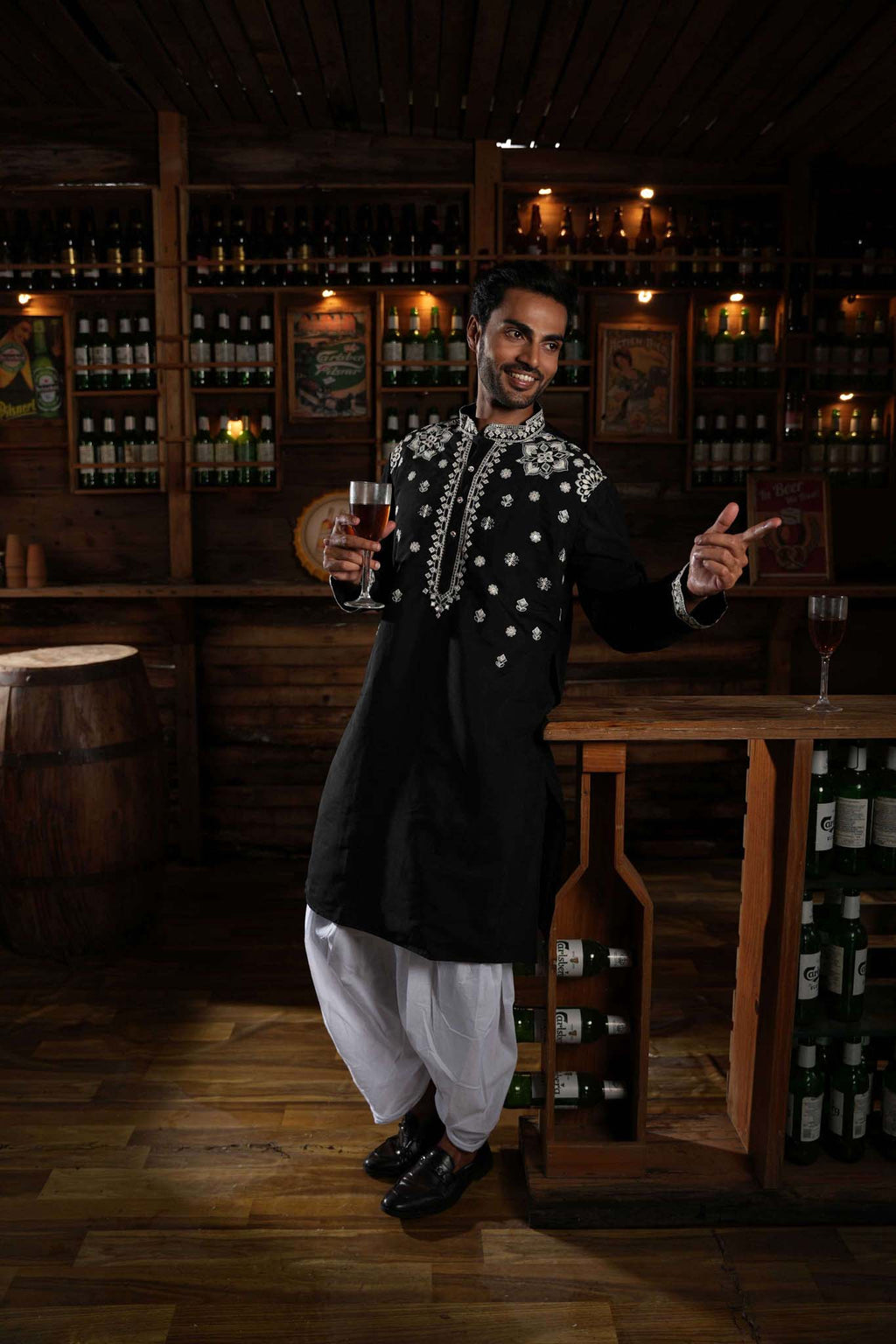 The Black Embroidered Festival Long Kurta