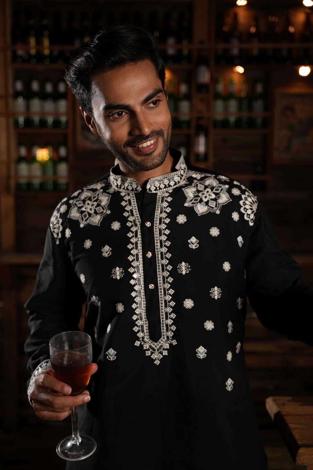 The Black Embroidered Festival Long Kurta