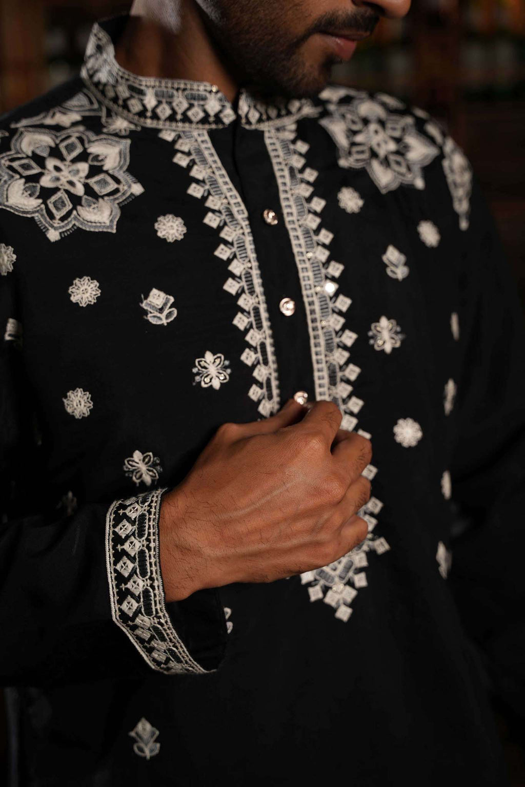 The Black Embroidered Festival Long Kurta