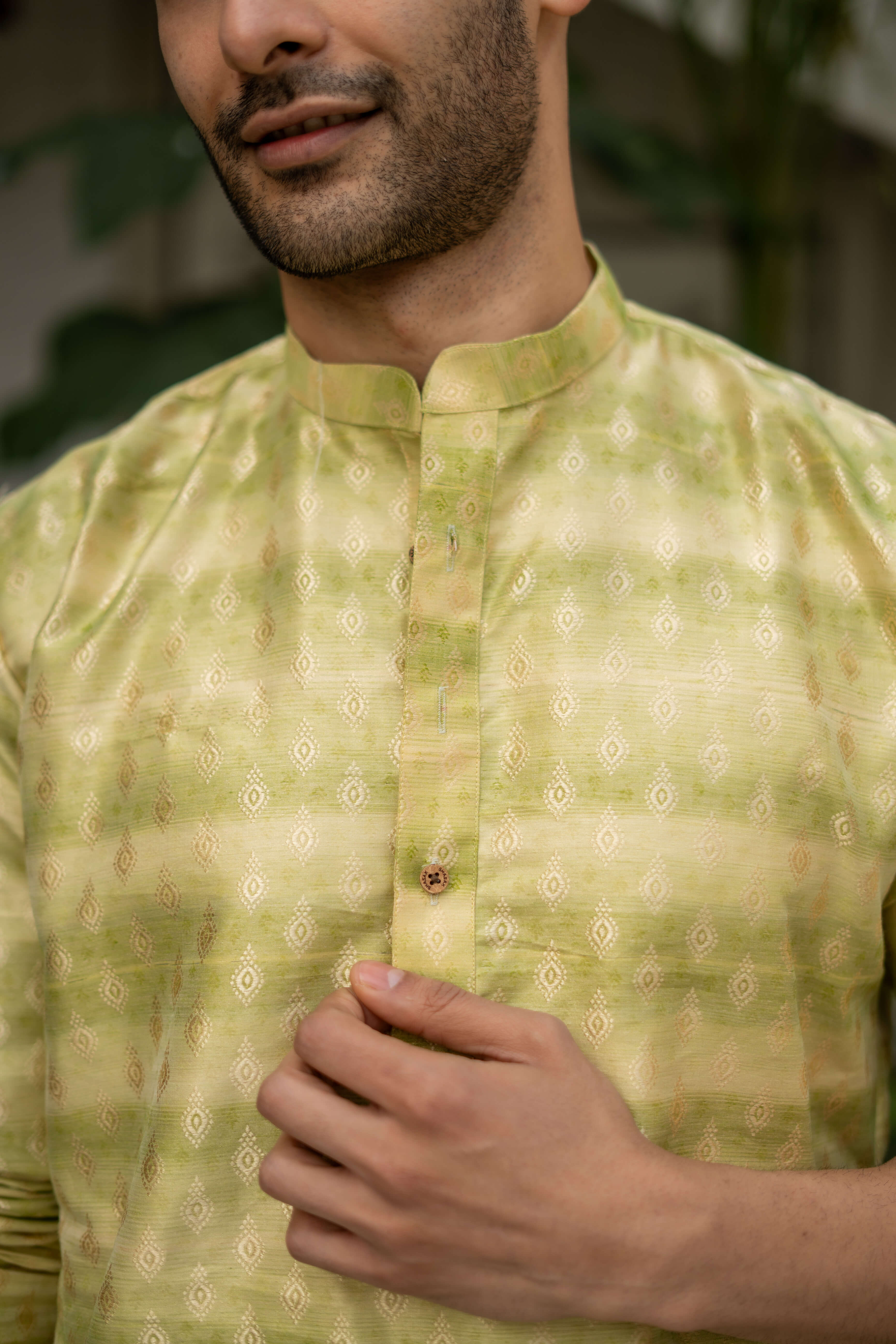 The Lime and Pear Green Long Kurta with Self Butti Work