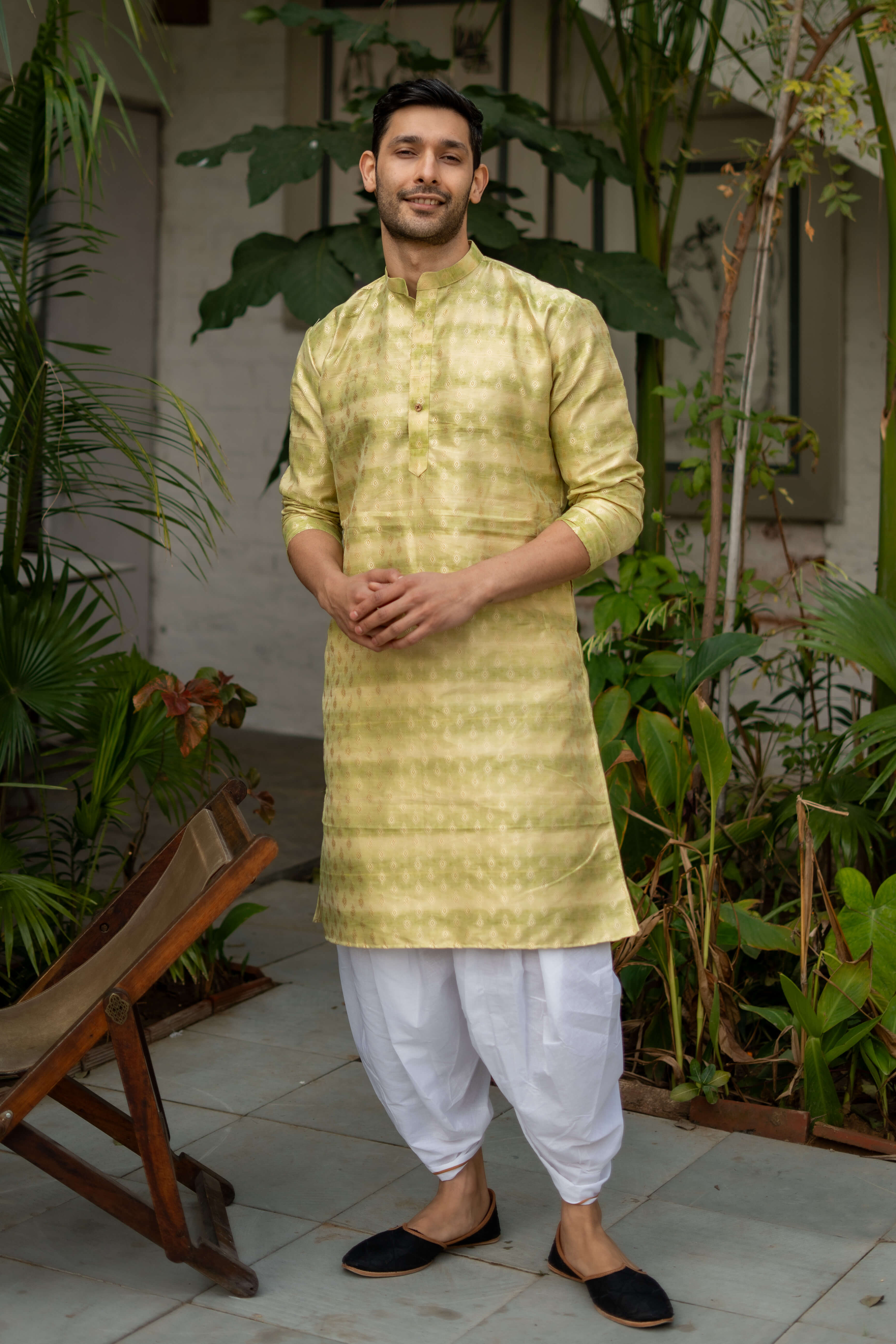 The Lime and Pear Green Long Kurta with Self Butti Work