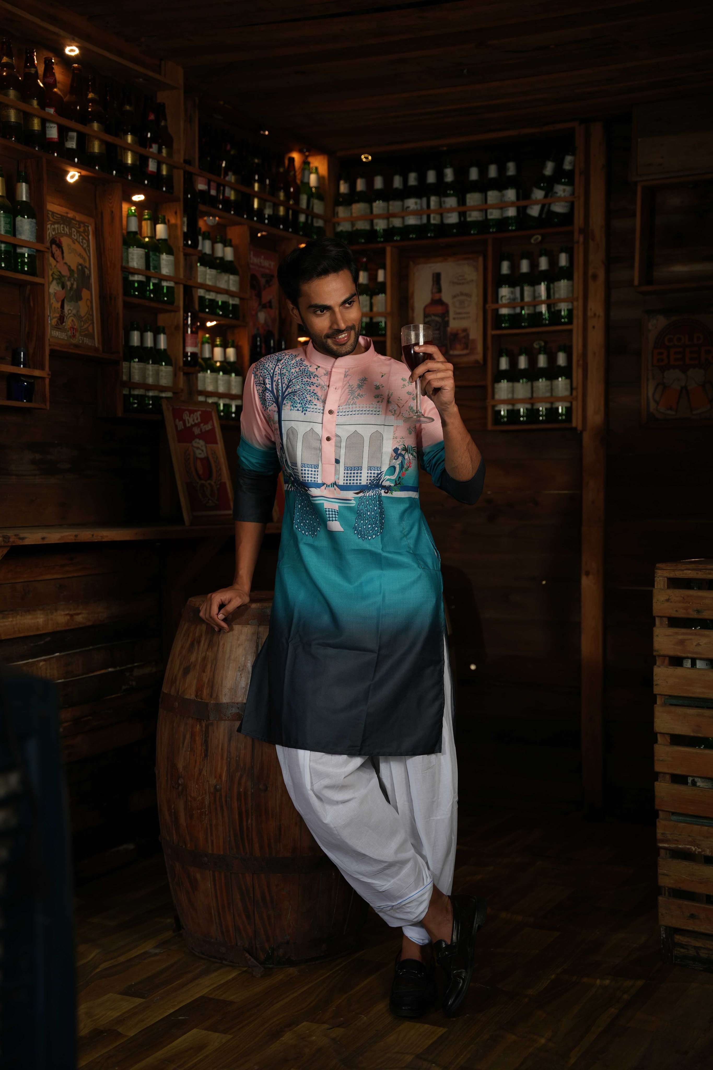 The Teal Pink Mughal Garden Long Kurta