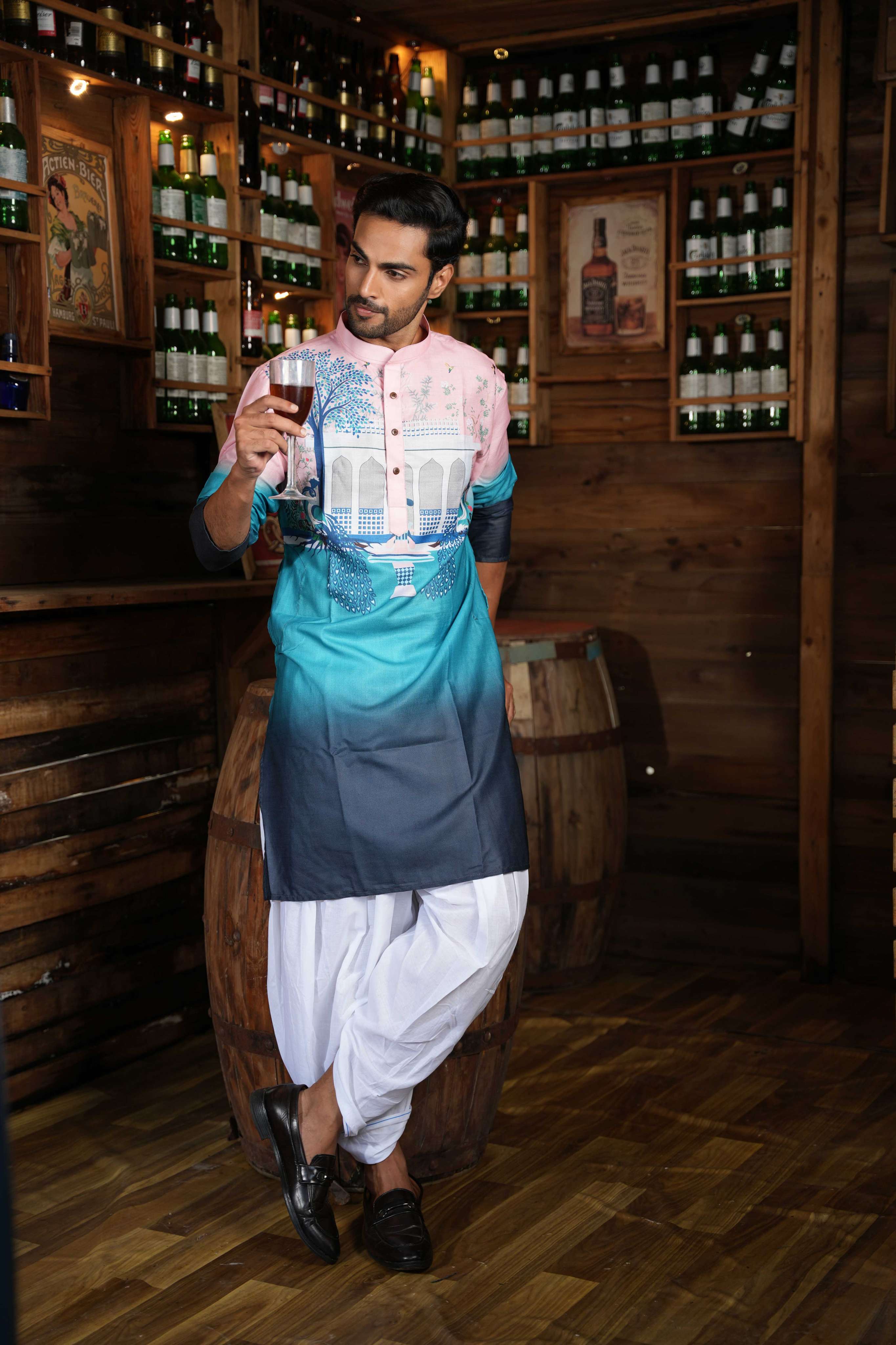 The Teal Pink Mughal Garden Long Kurta