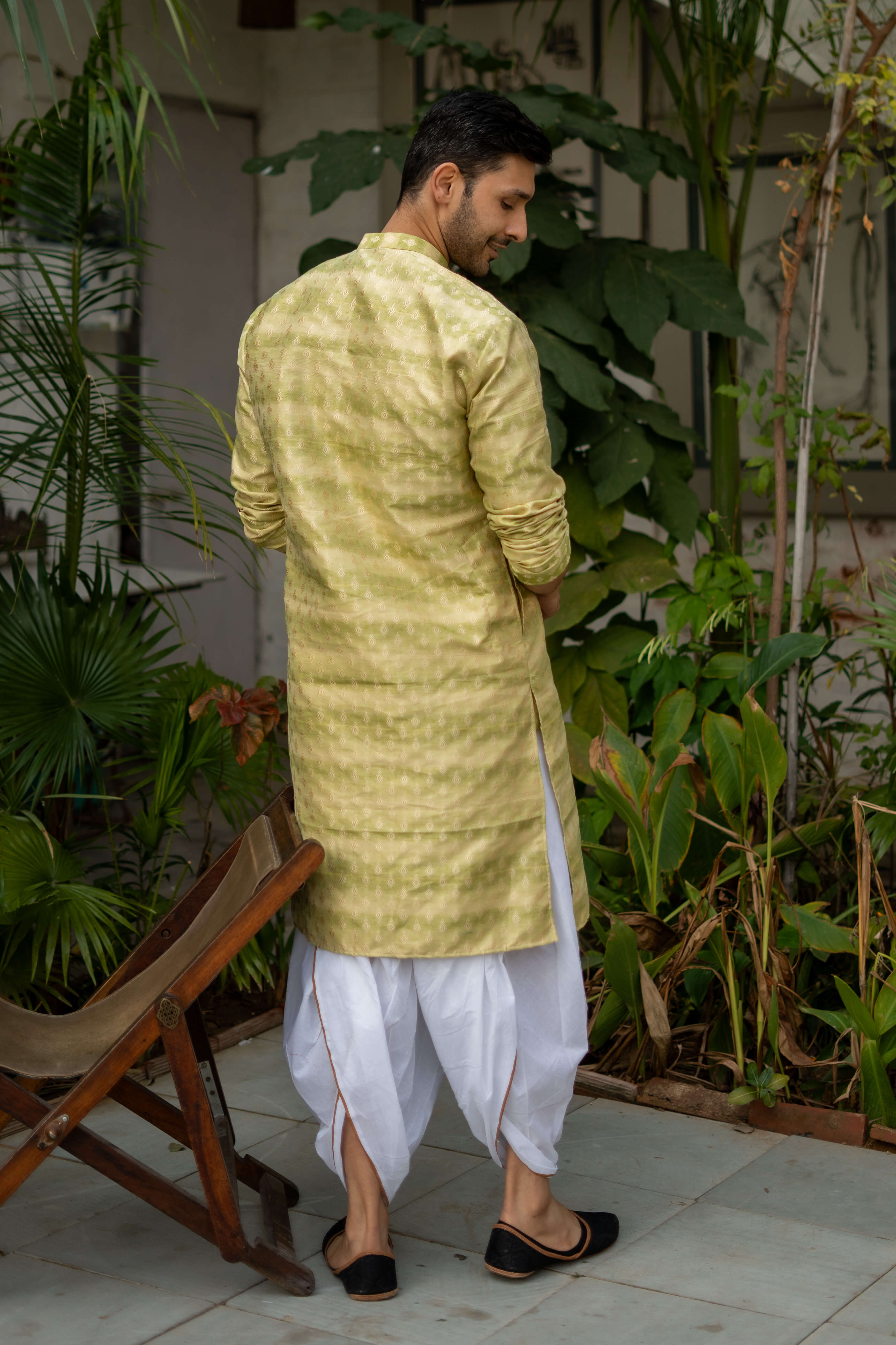The Lime and Pear Green Long Kurta with Self Butti Work