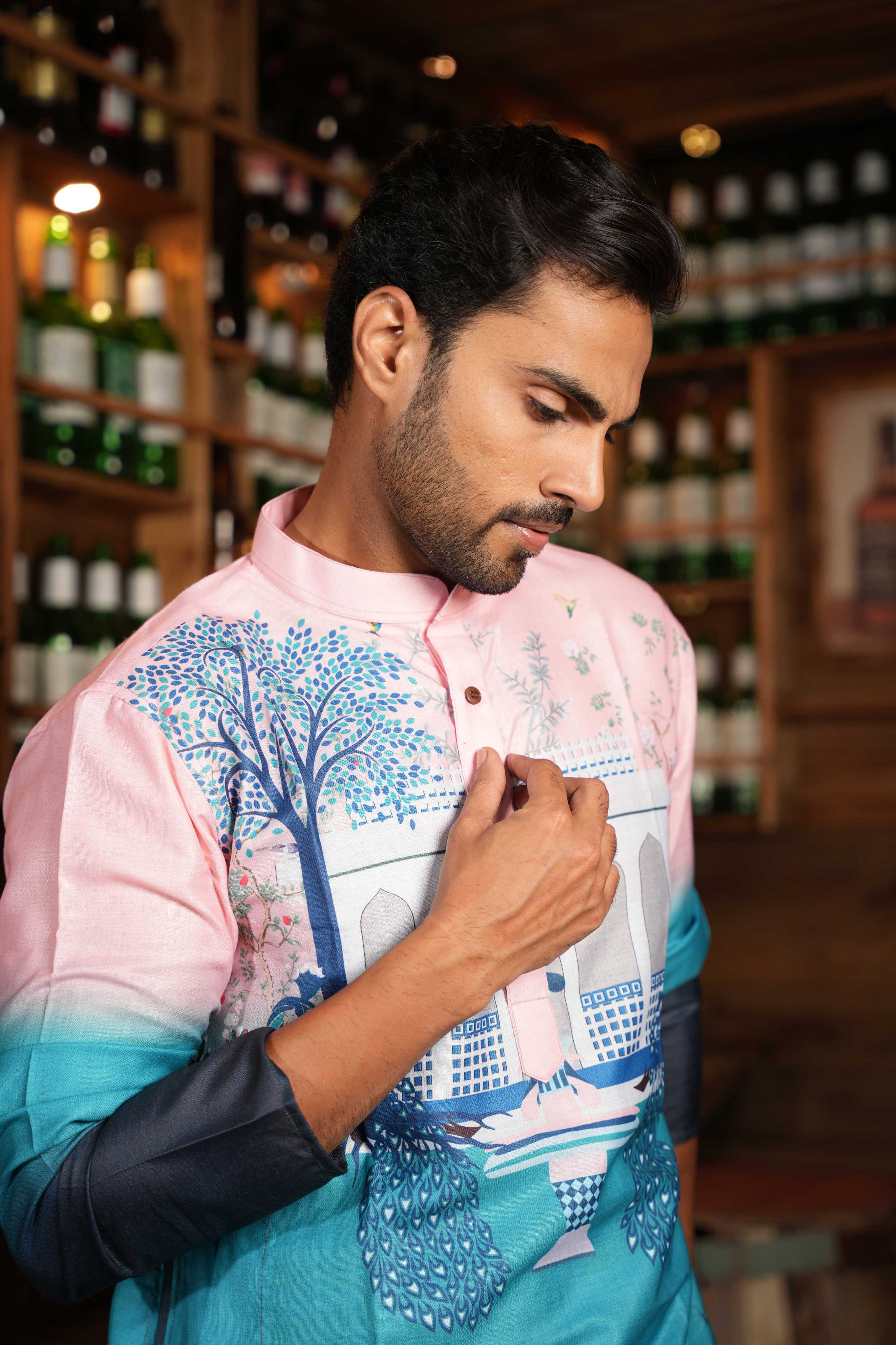 The Teal Pink Mughal Garden Long Kurta