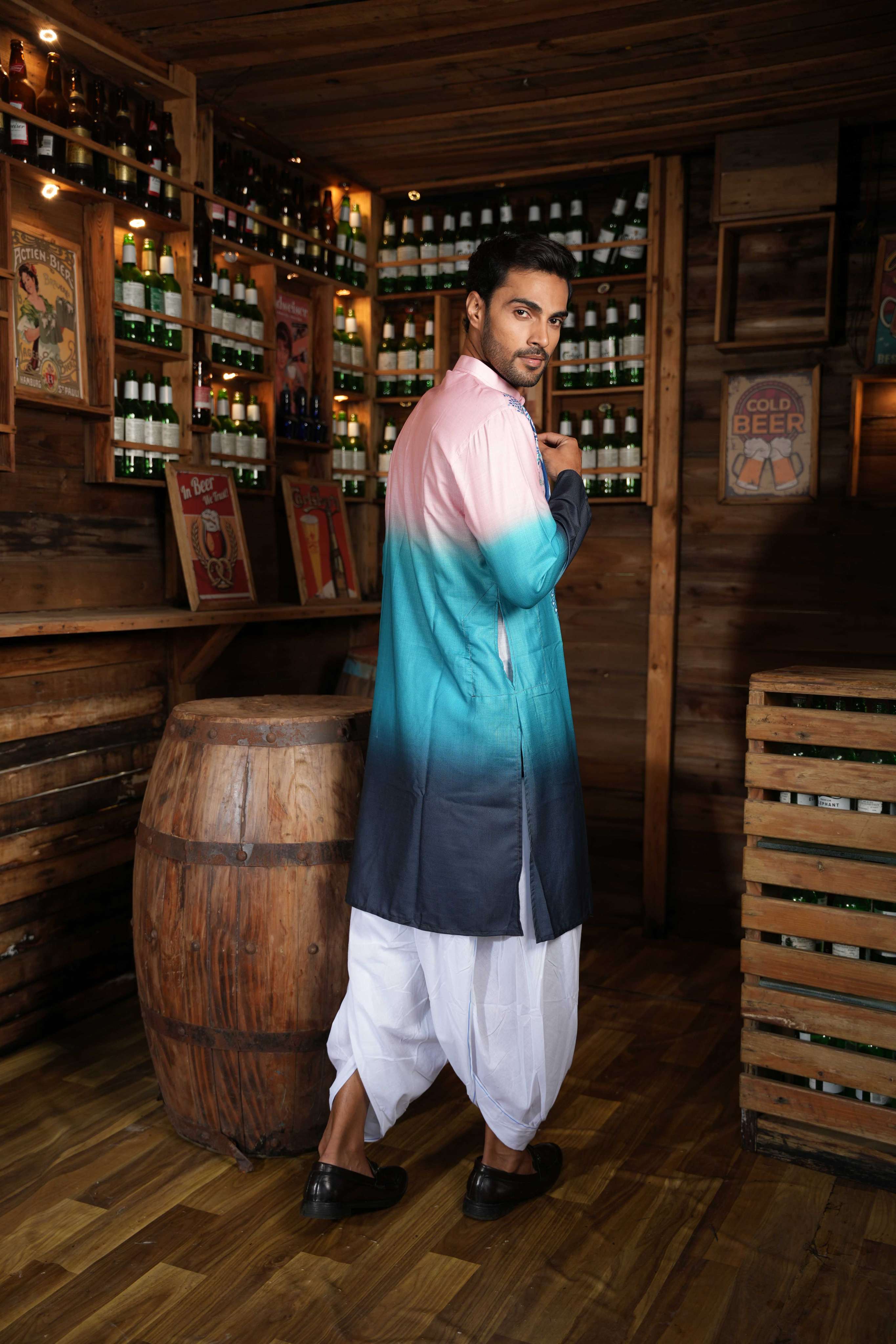 The Teal Pink Mughal Garden Long Kurta