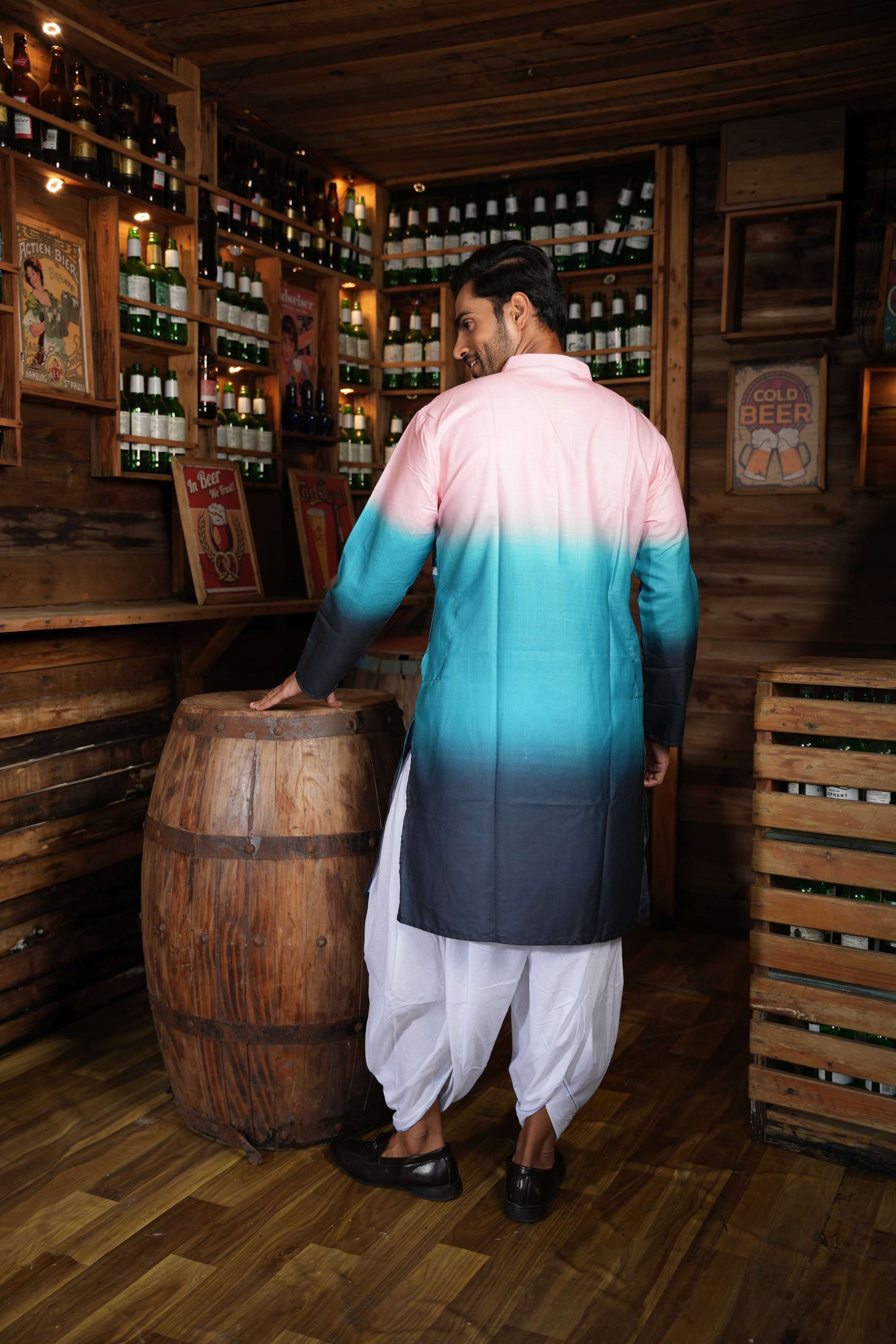 The Teal Pink Mughal Garden Long Kurta