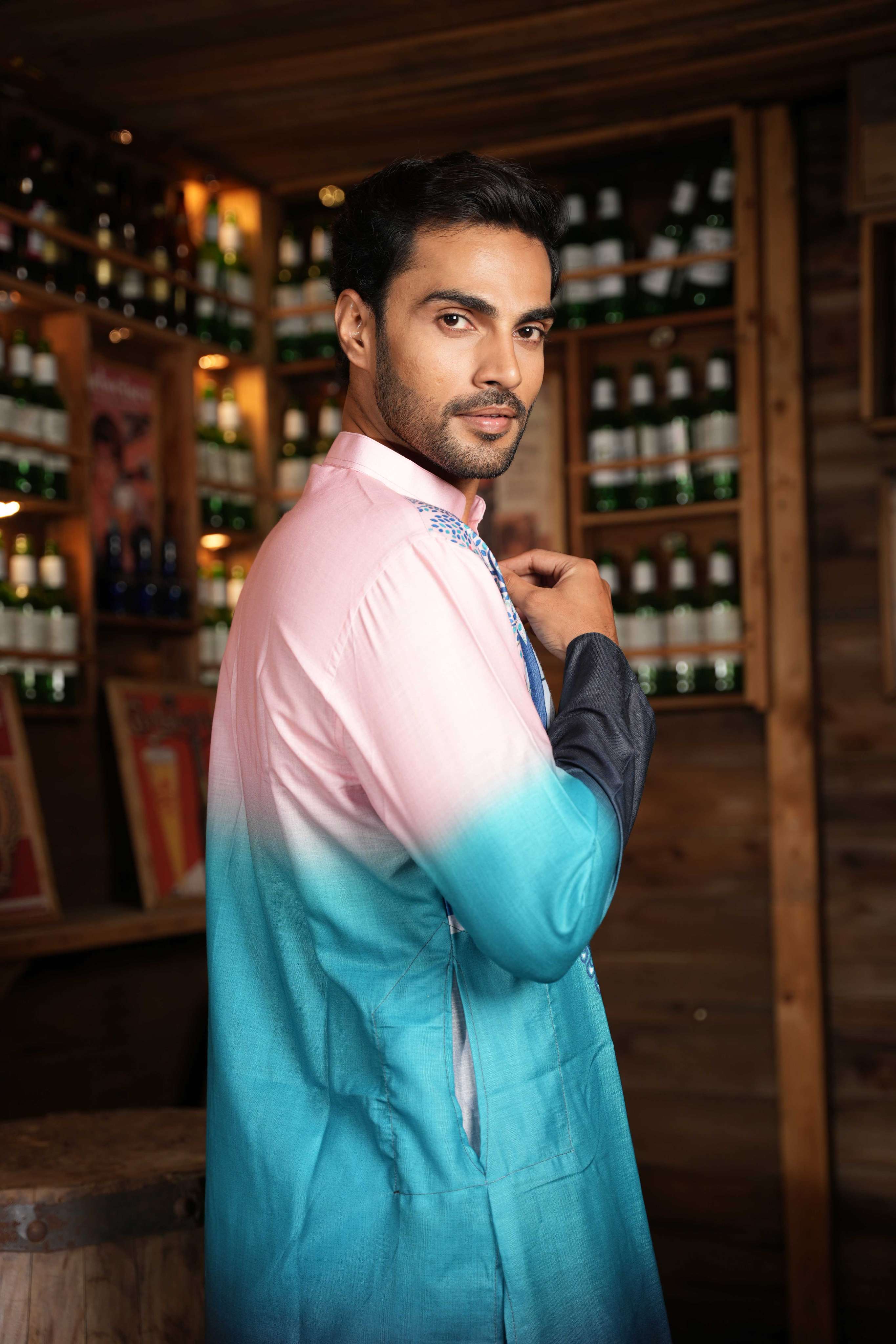 The Teal Pink Mughal Garden Long Kurta