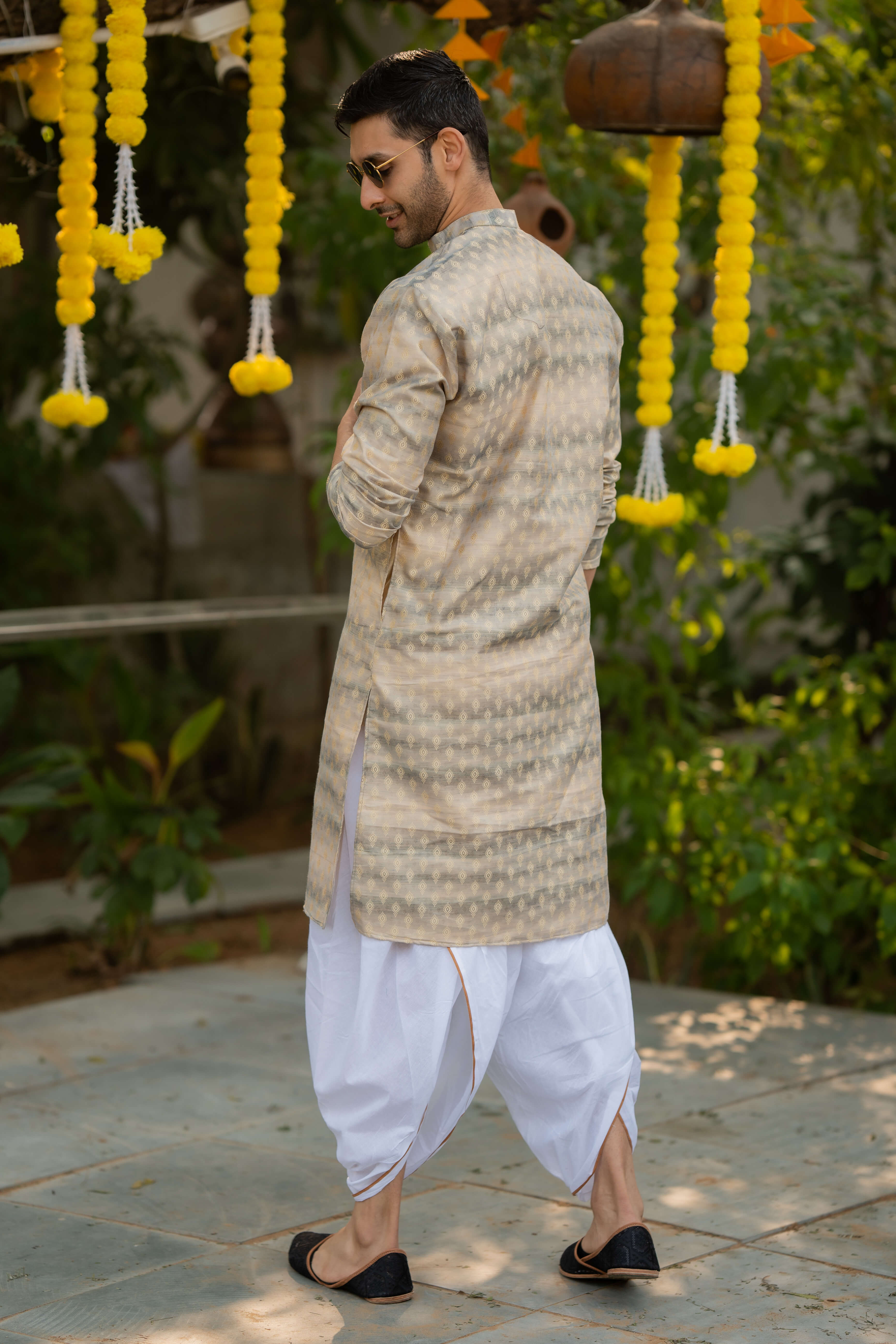 The Chrome and Silver Grey Long Kurta with Self Butti Work