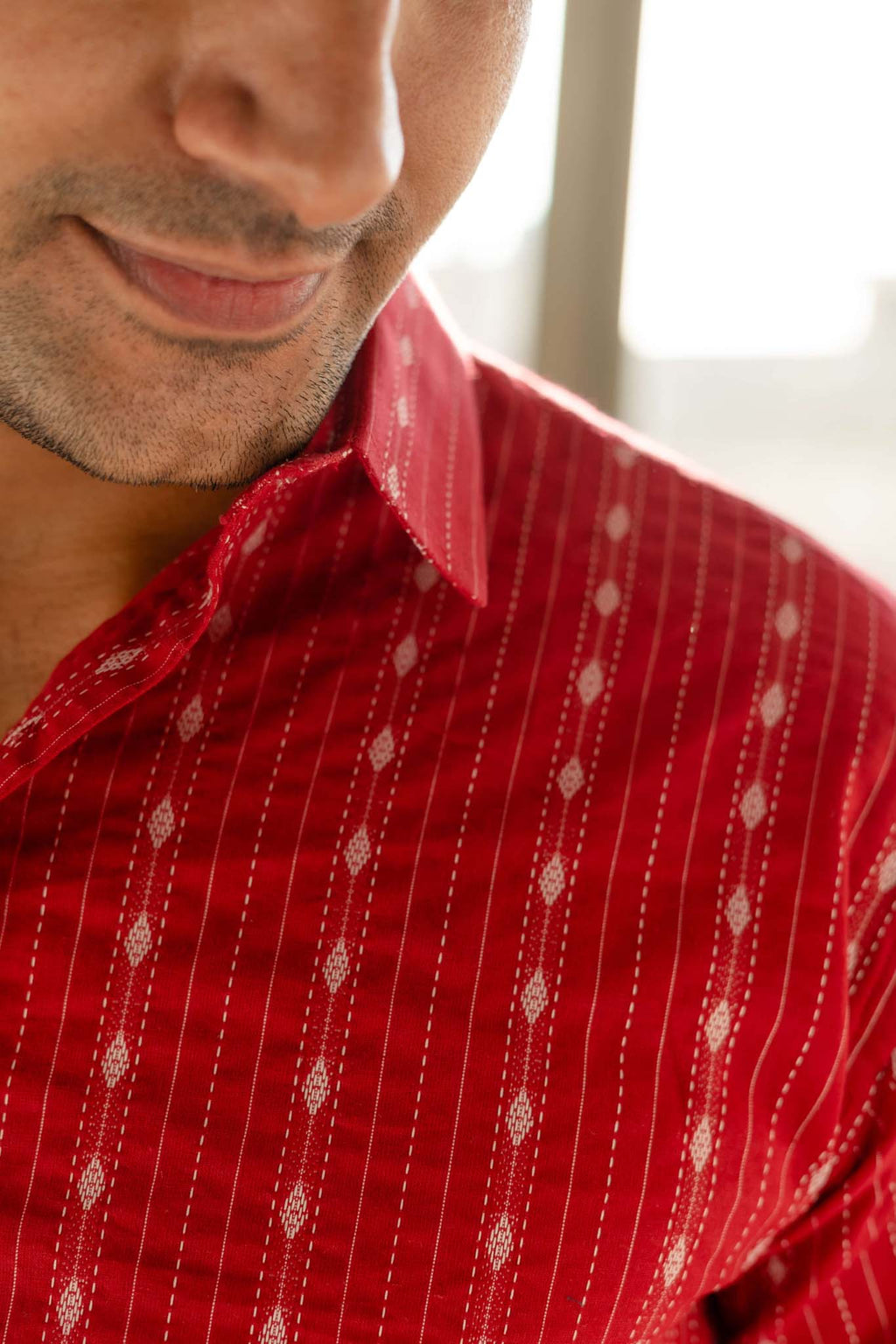 The Maroon Shirt With Striped Self Work