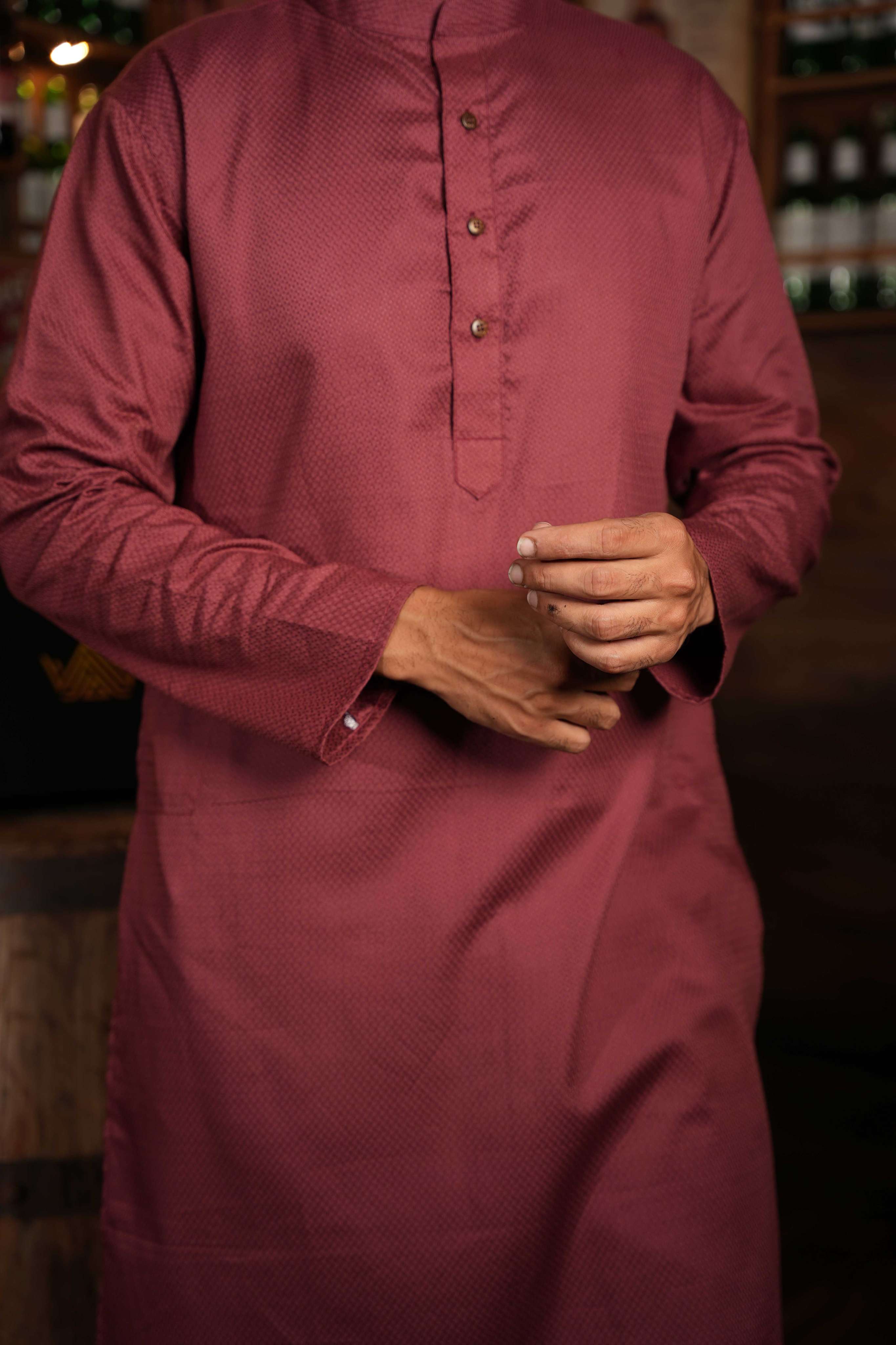 The Faded Maroon Jacquard Long Kurta