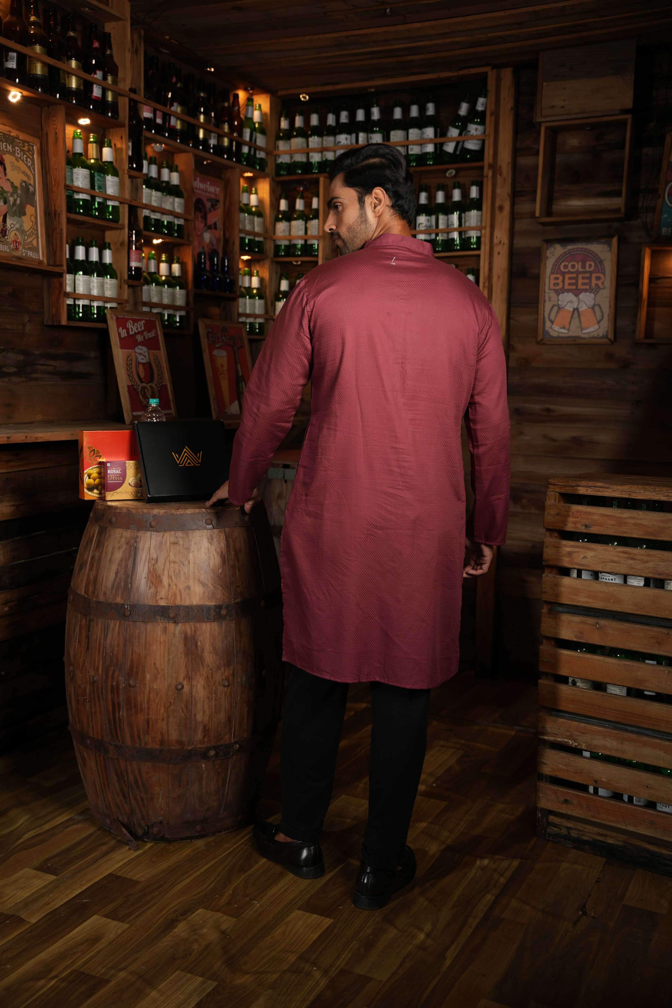 The Faded Maroon Jacquard Long Kurta