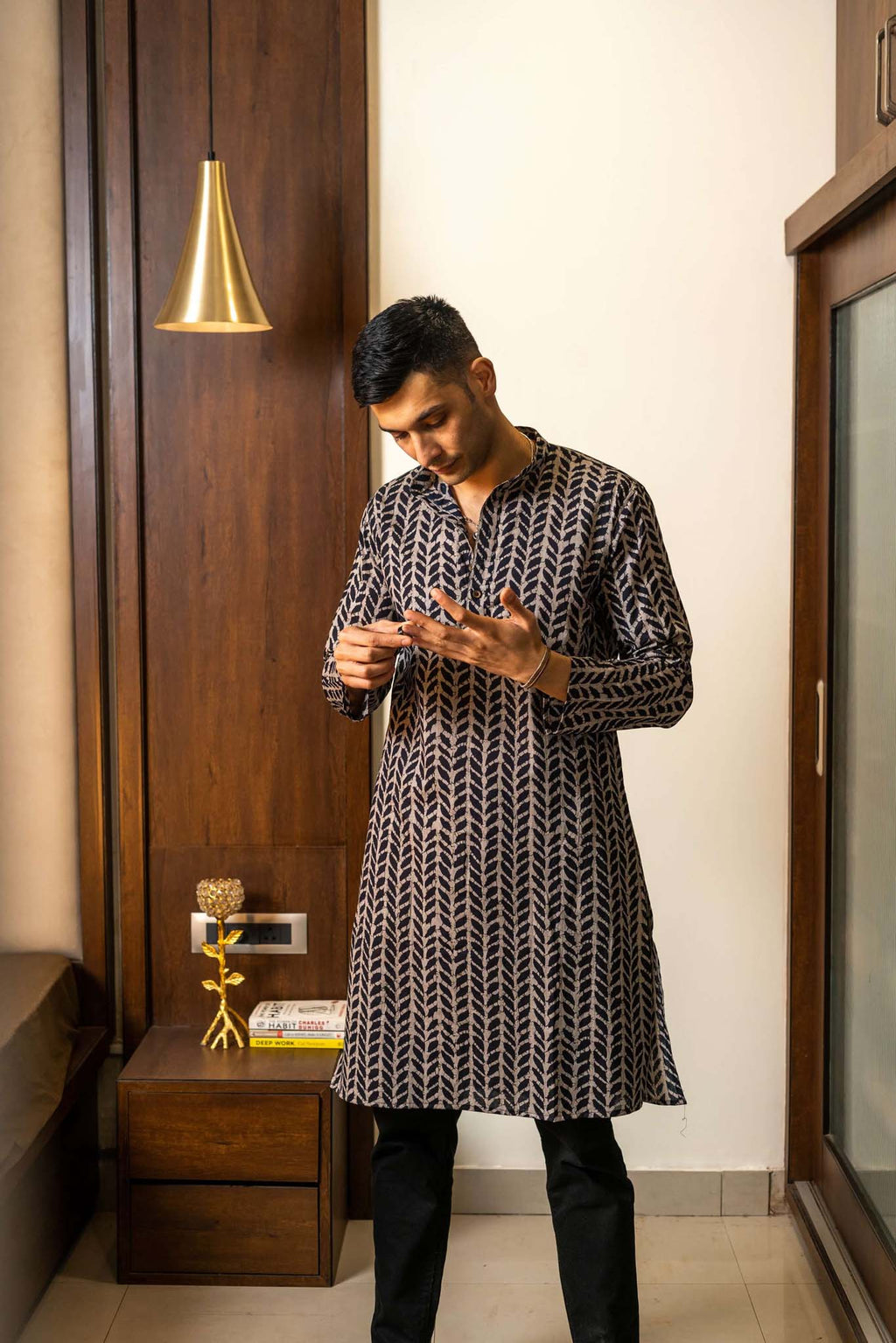 The Black Petal Print Long Kurta