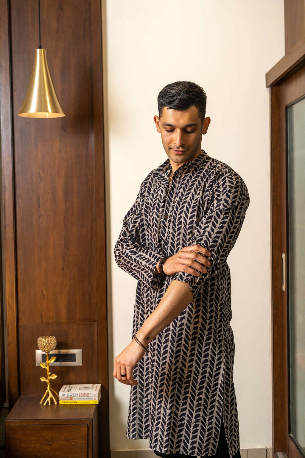 The Black Petal Print Long Kurta