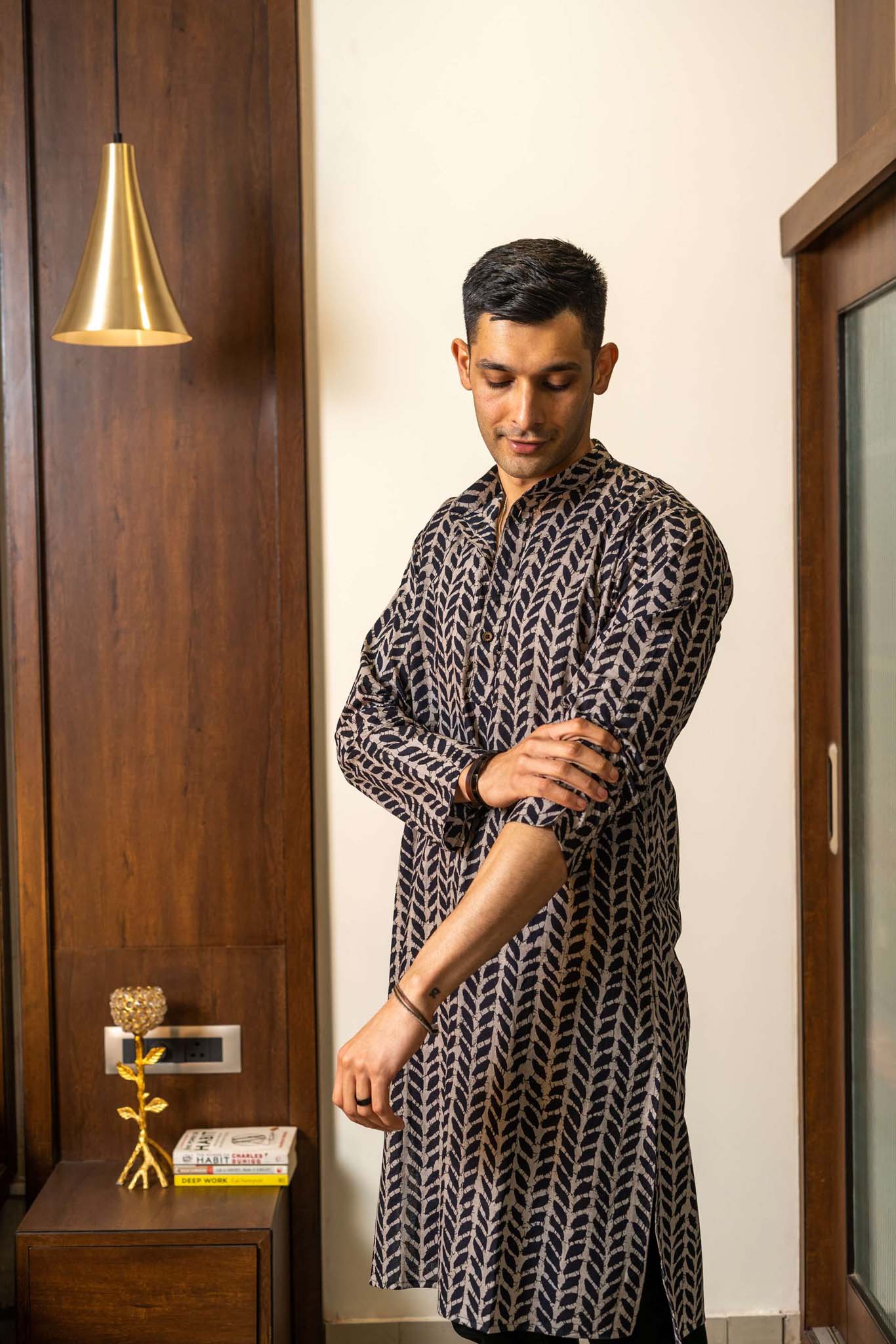 The Black Petal Print Long Kurta