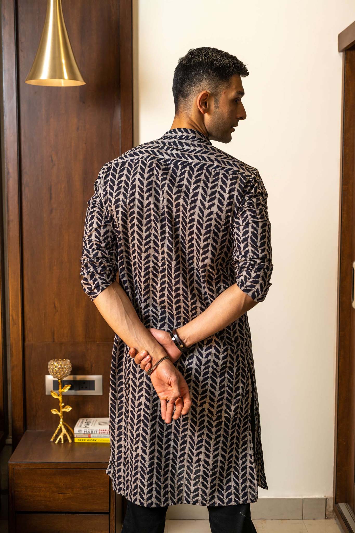The Black Petal Print Long Kurta