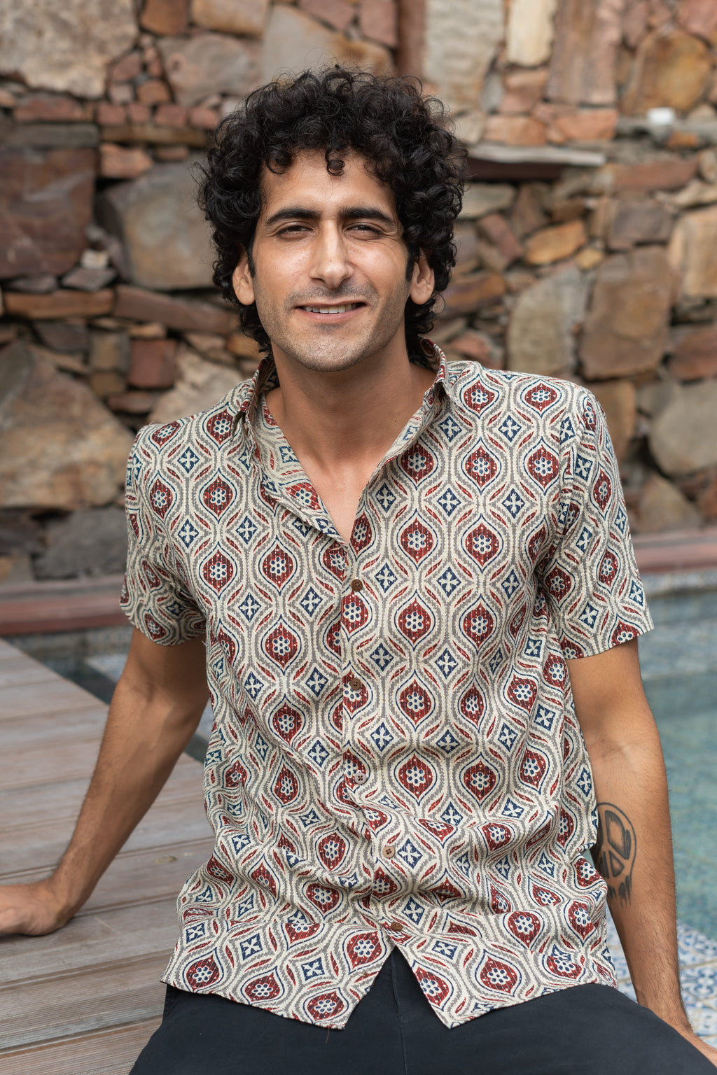 The Pale Tribal Print Kantha Work Half Sleeve Shirt