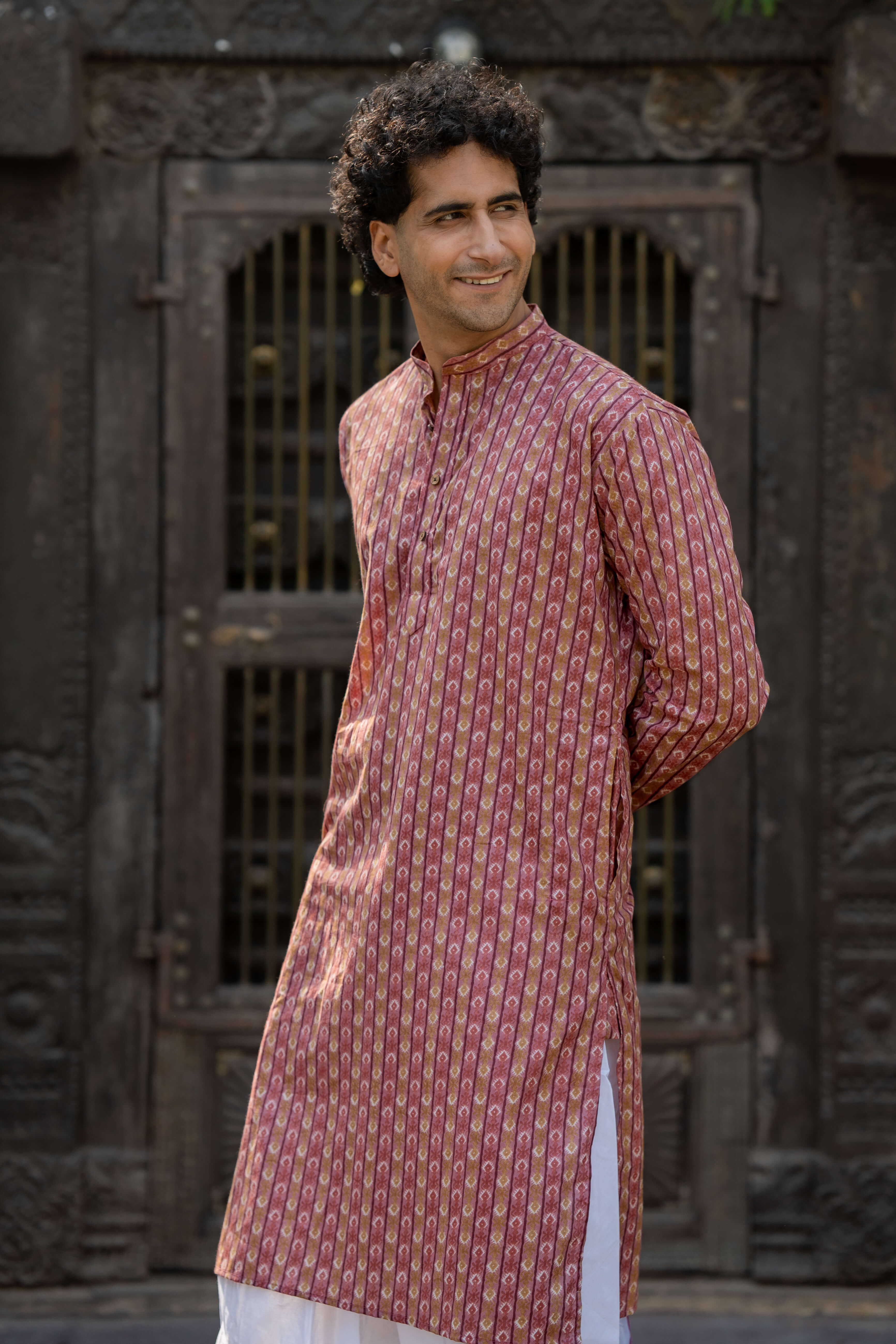 The Orchid Pink Long Kurta With Stripe and Tribal Print
