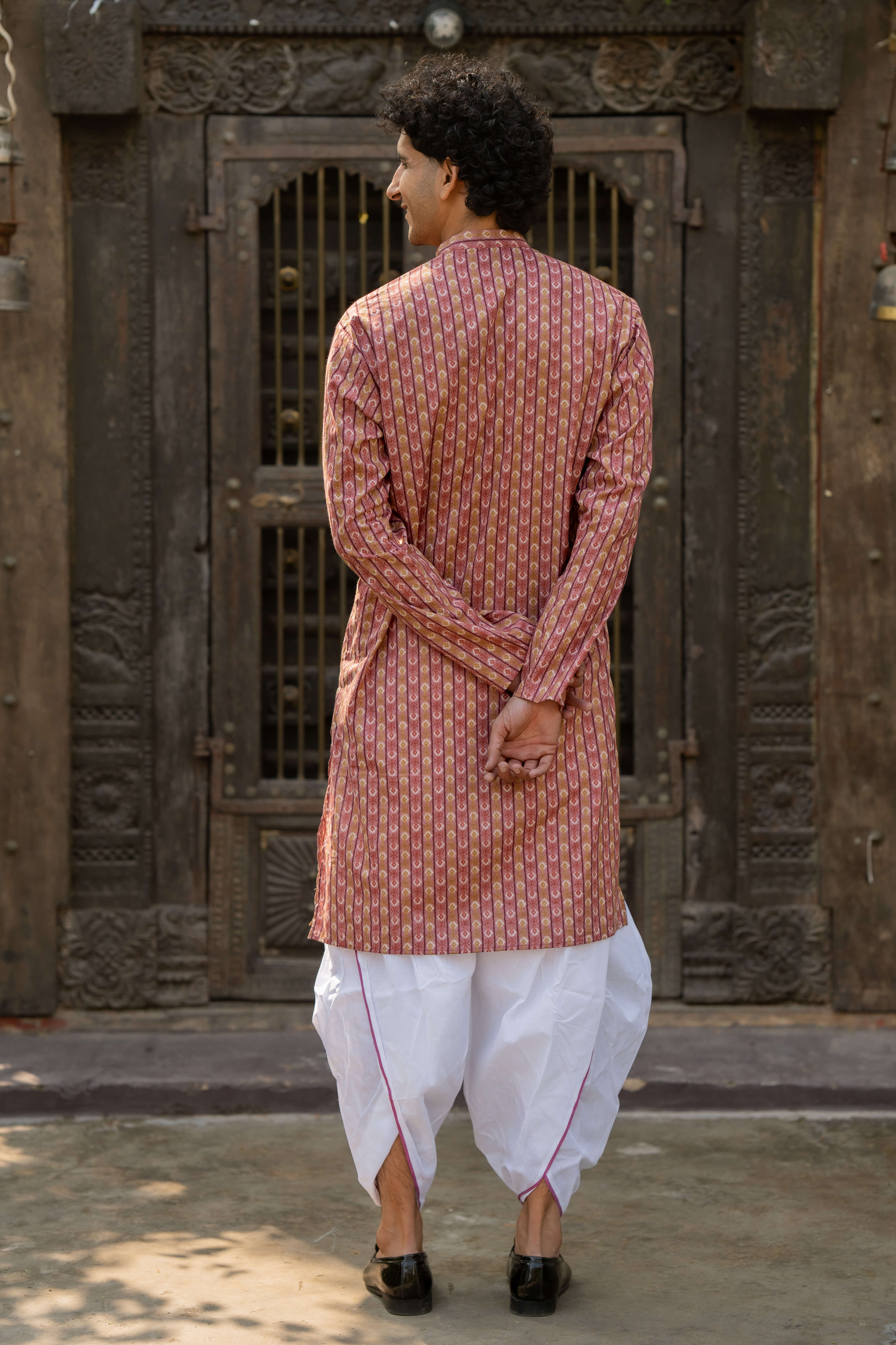 The Orchid Pink Long Kurta With Stripe and Tribal Print