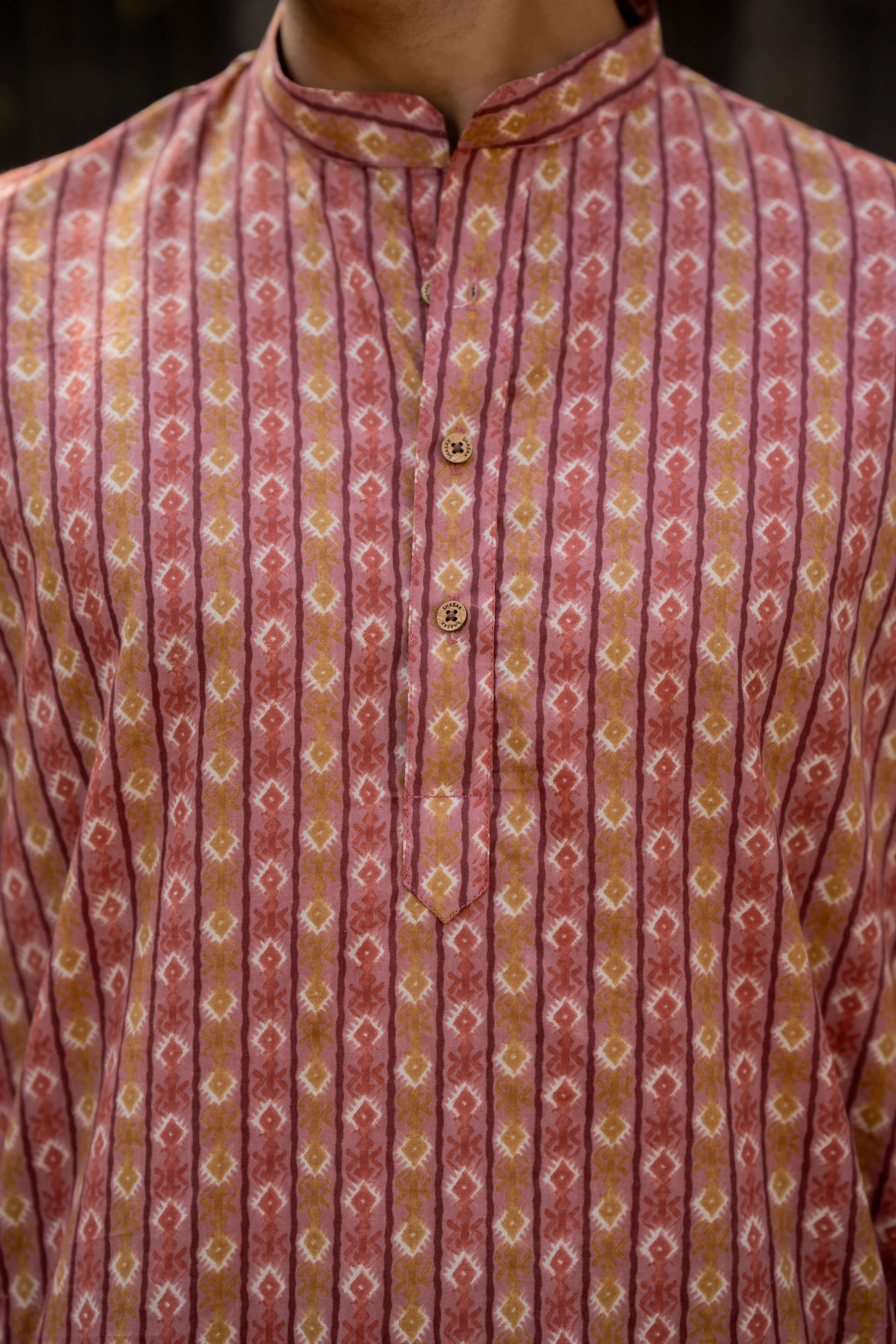 The Orchid Pink Long Kurta With Stripe and Tribal Print