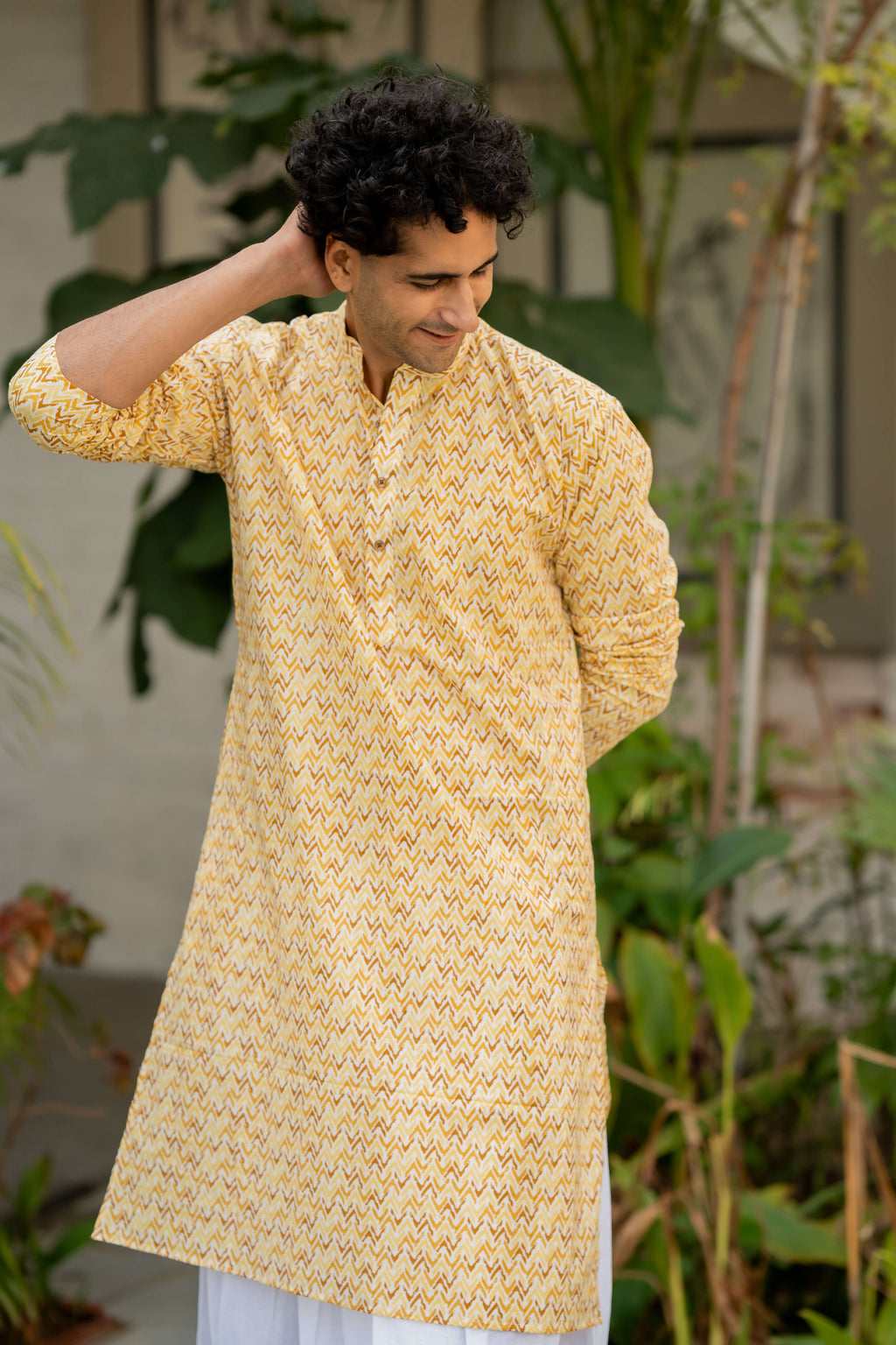 The Milky White Long Kurta with Zig Zag Design