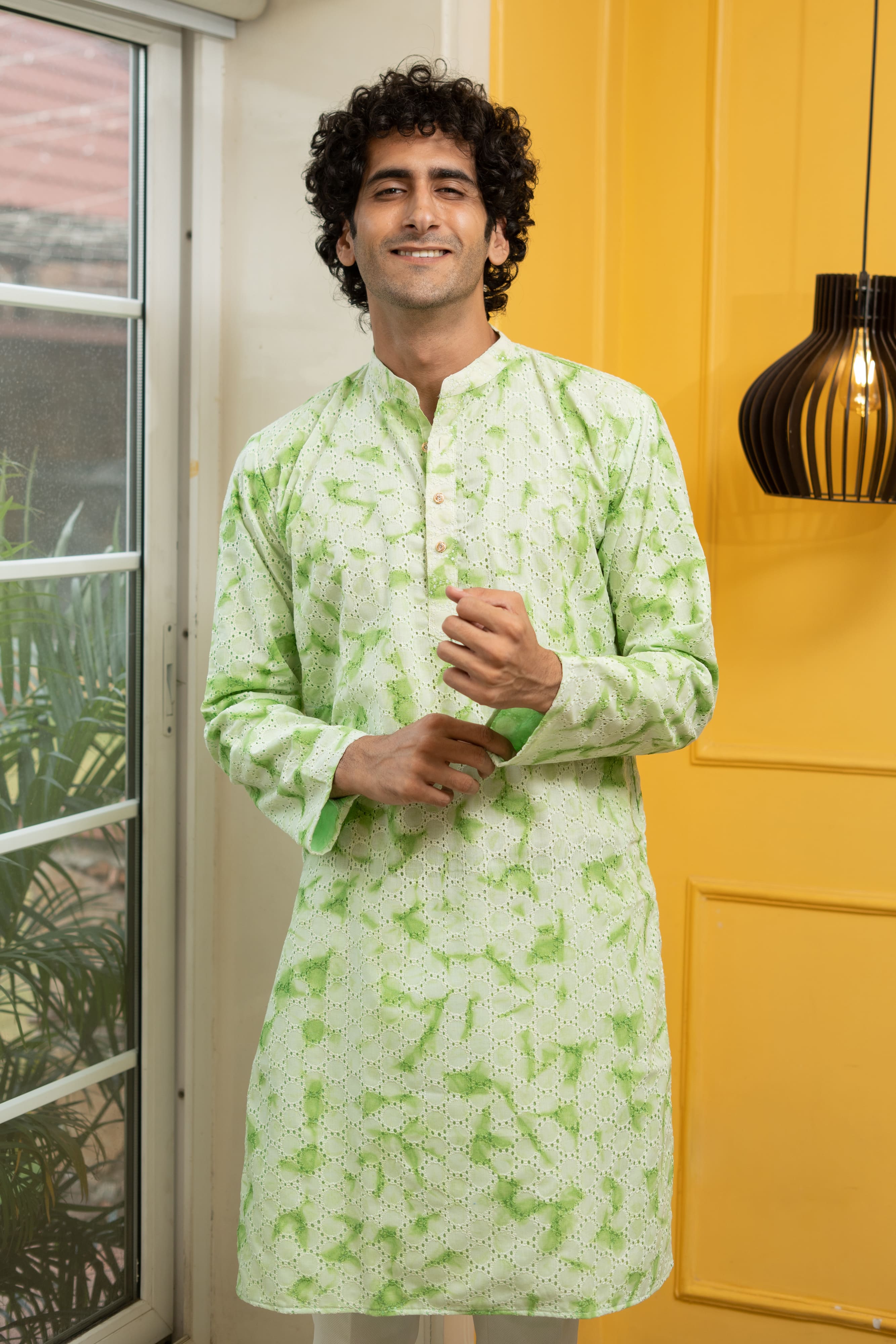 Green Chikankari Kurta For Men