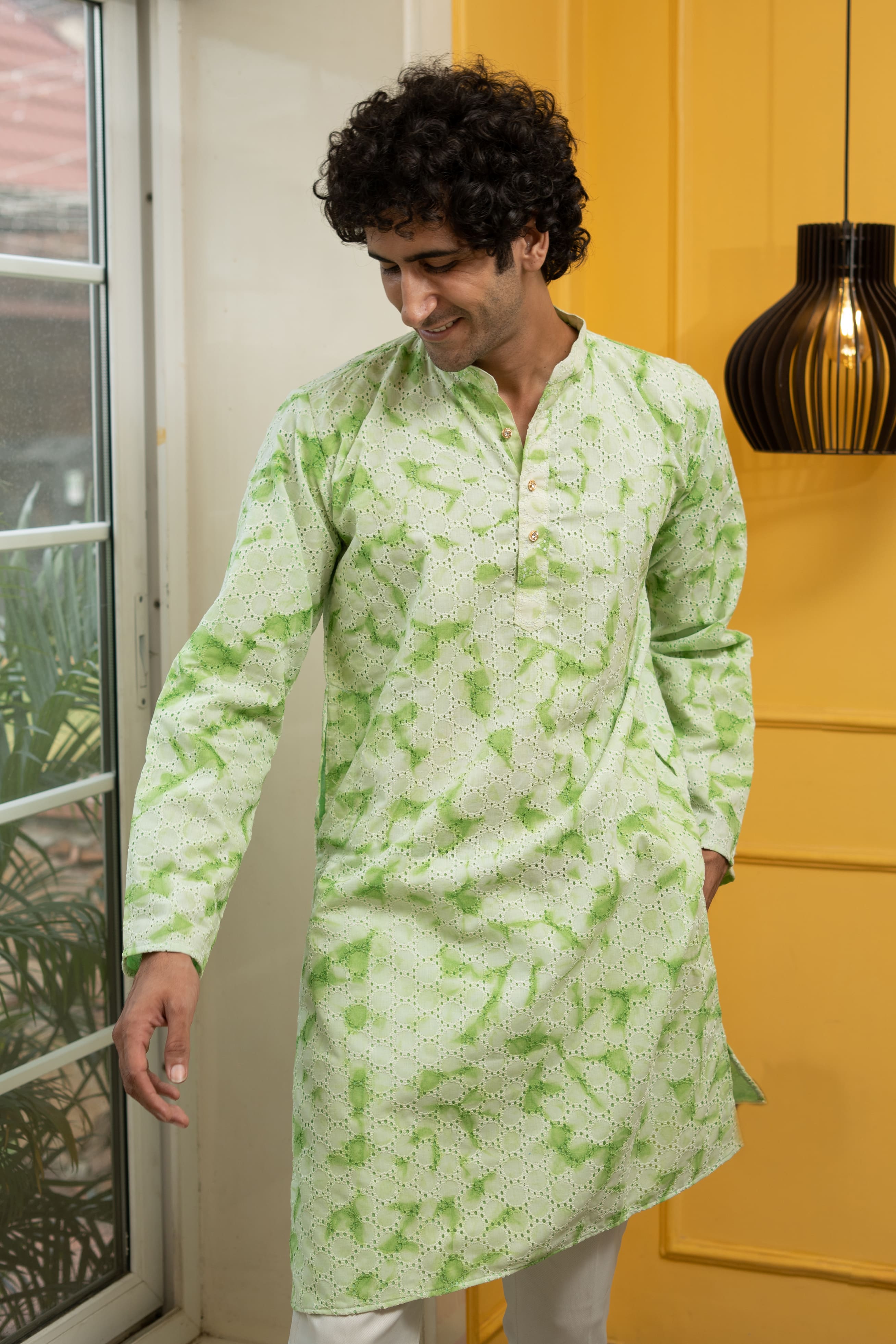 Green Chikankari Kurta For Men Online