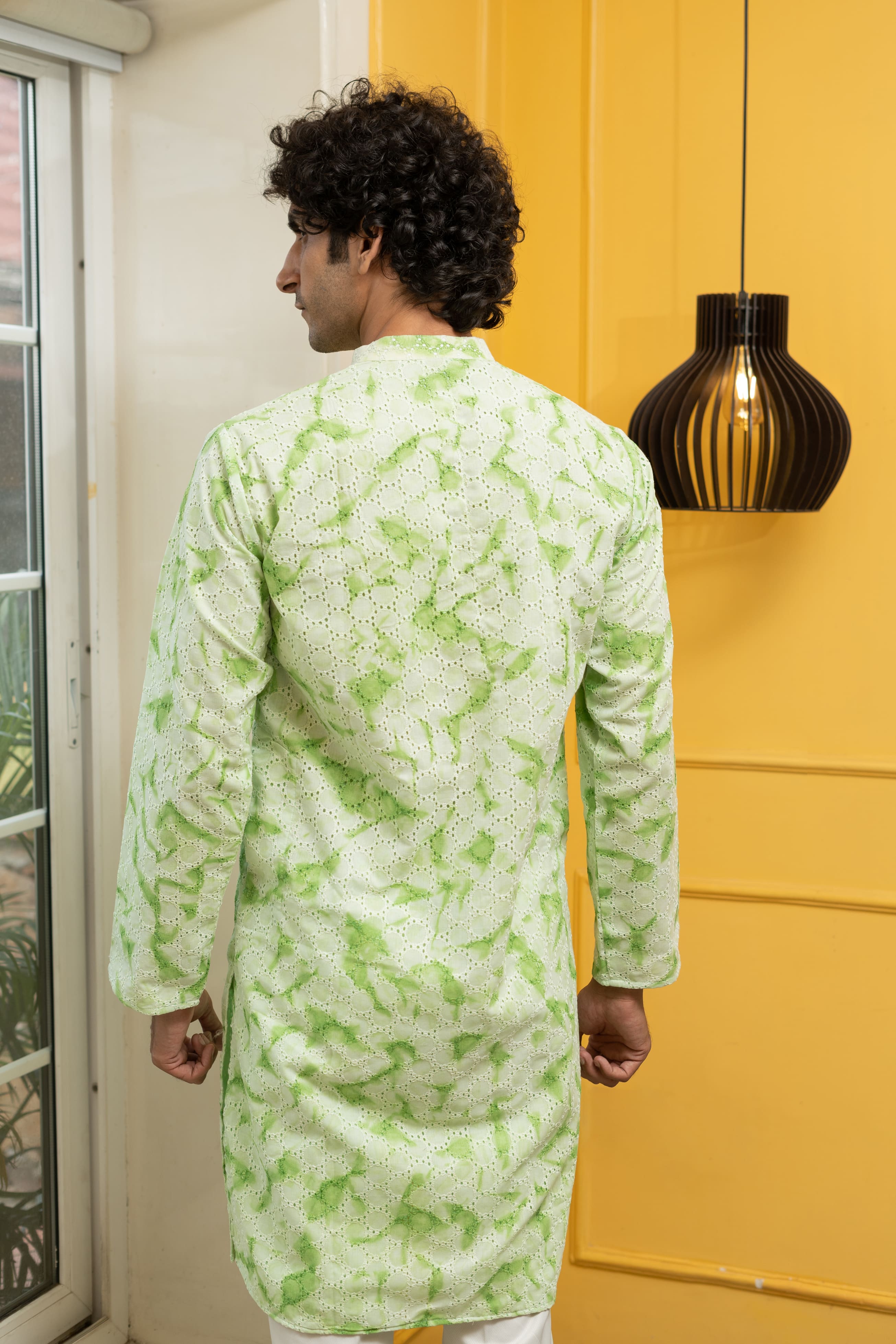 Green Chikankari Kurta For Men