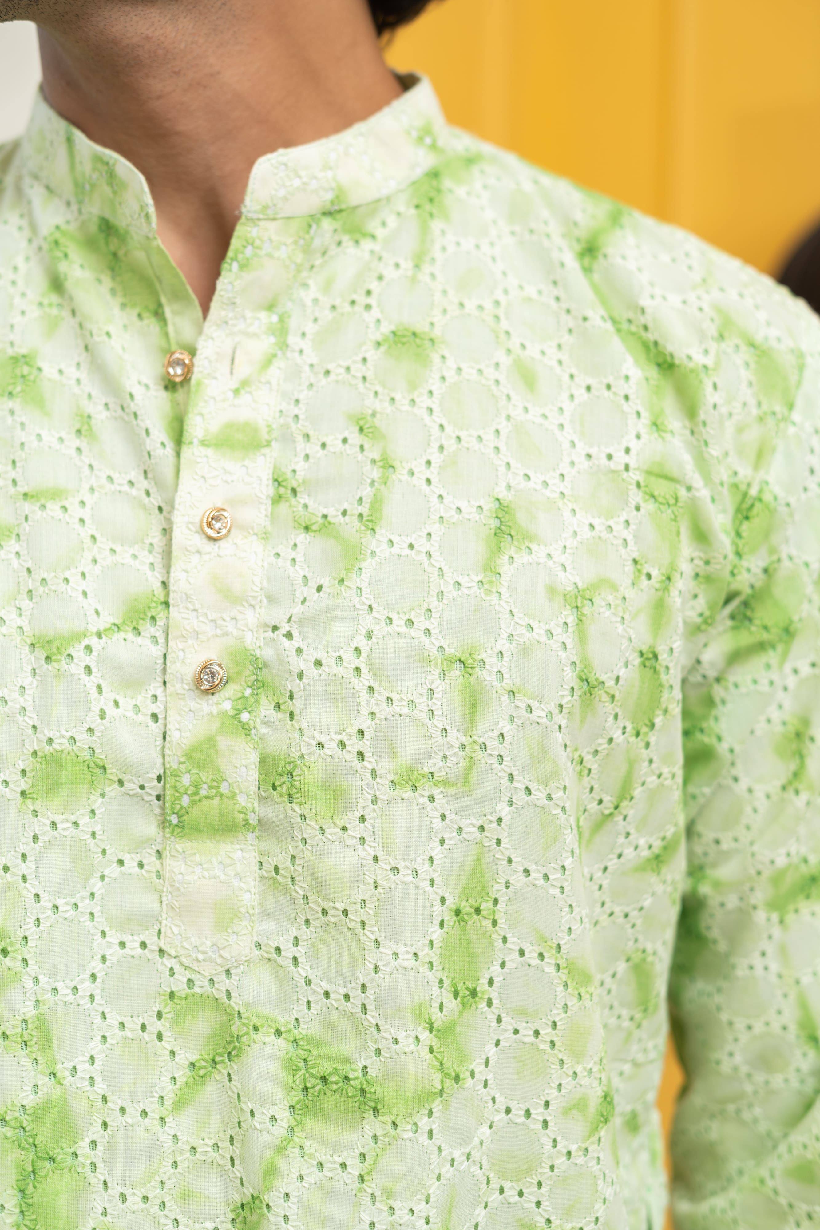 Green Chikankari Long Kurta For Men
