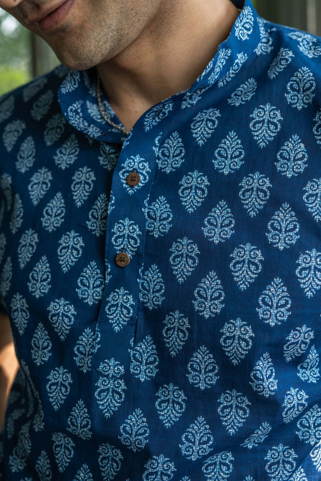 The Indigo Blue White Flower Print Short Kurta