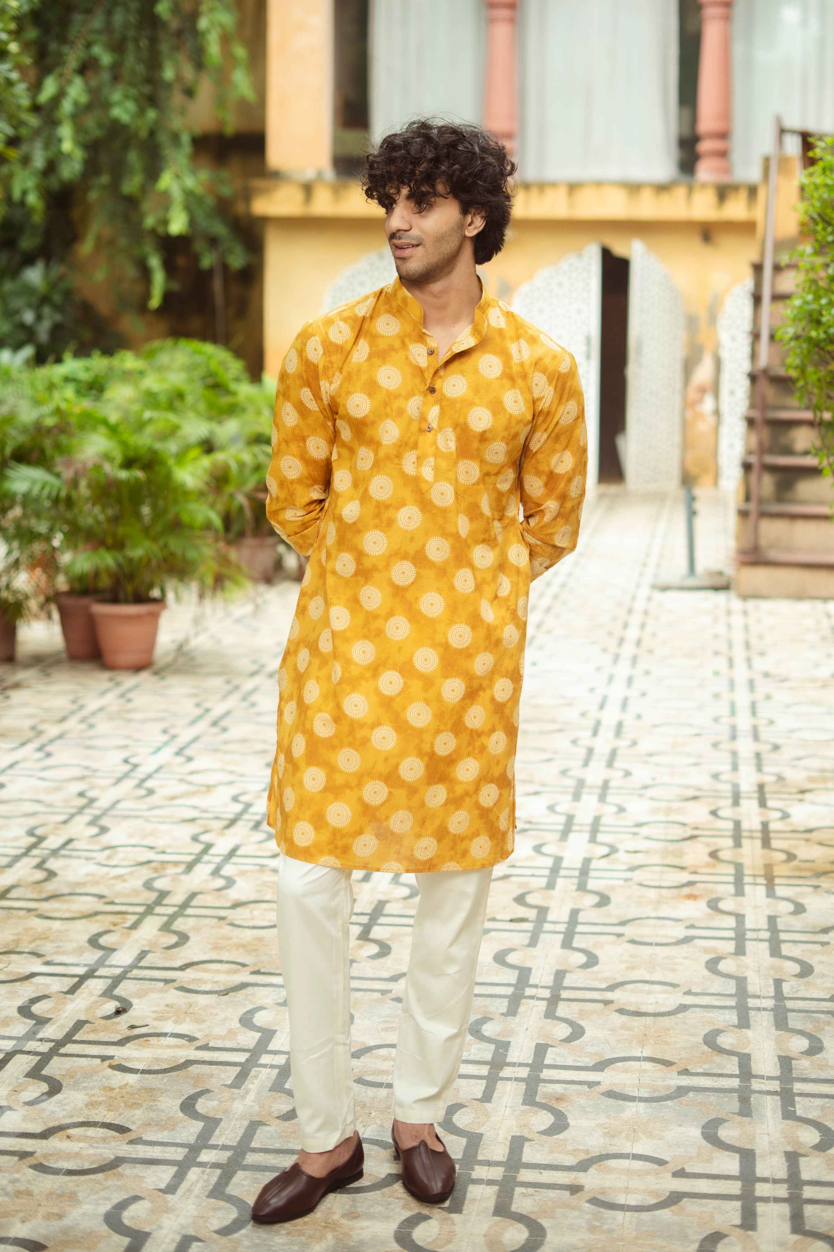 The Mustard Yellow Mandala Print Long Kurta