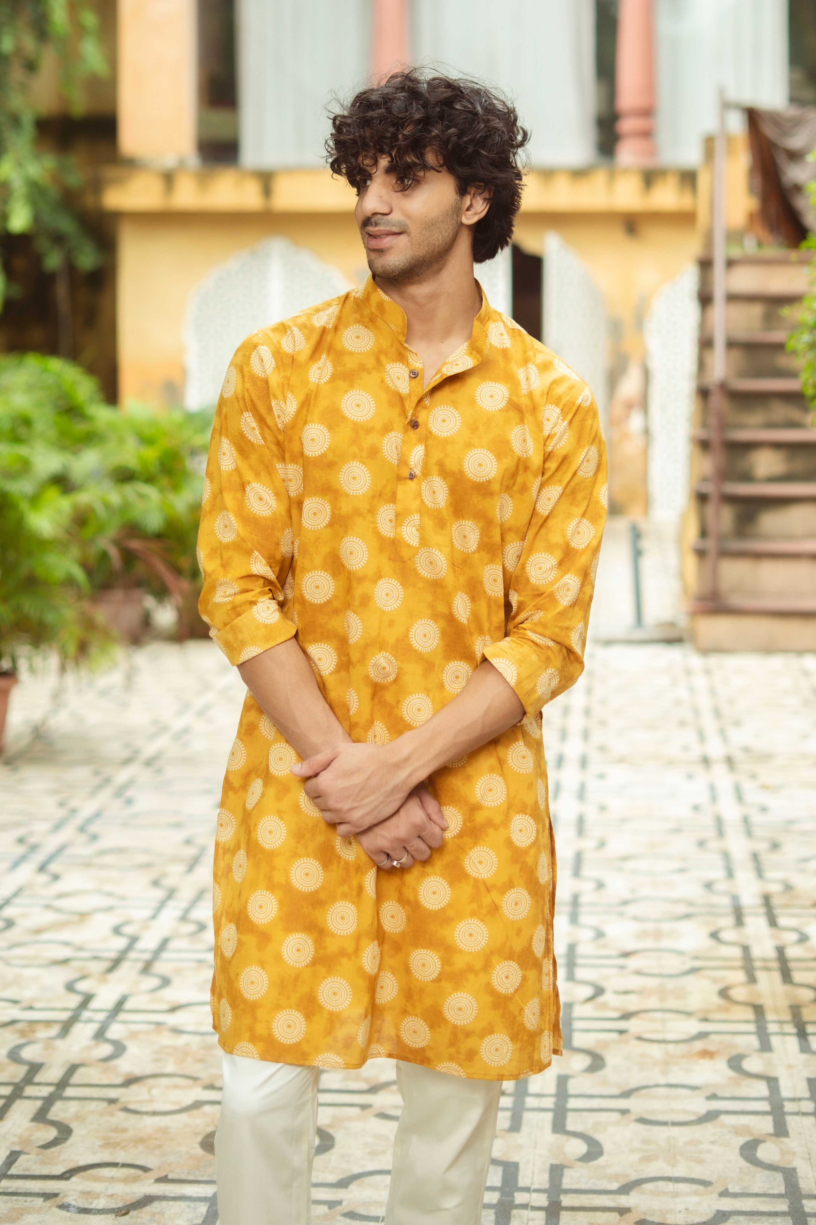 The Mustard Yellow Mandala Print Long Kurta