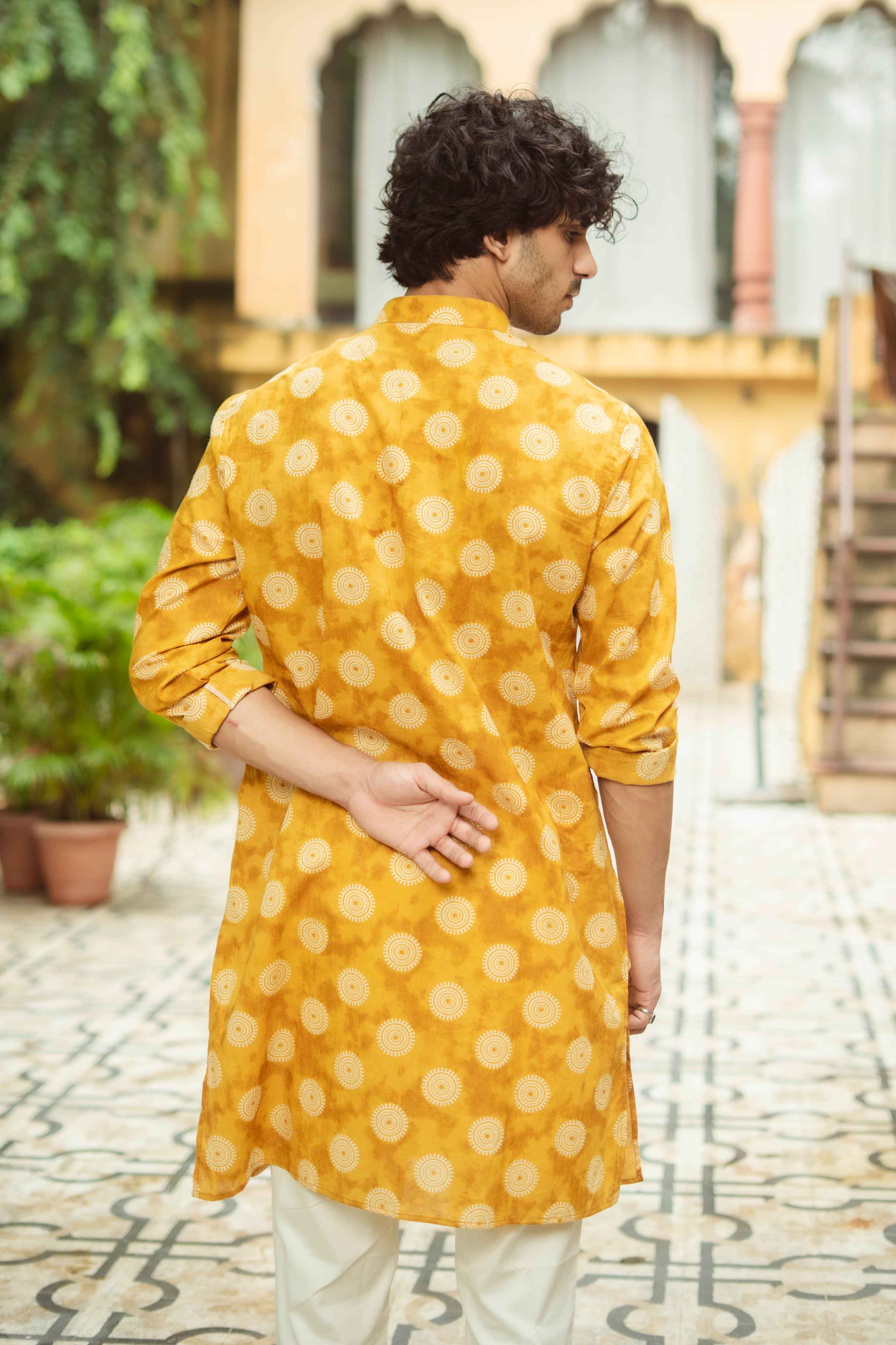 The Mustard Yellow Mandala Print Long Kurta