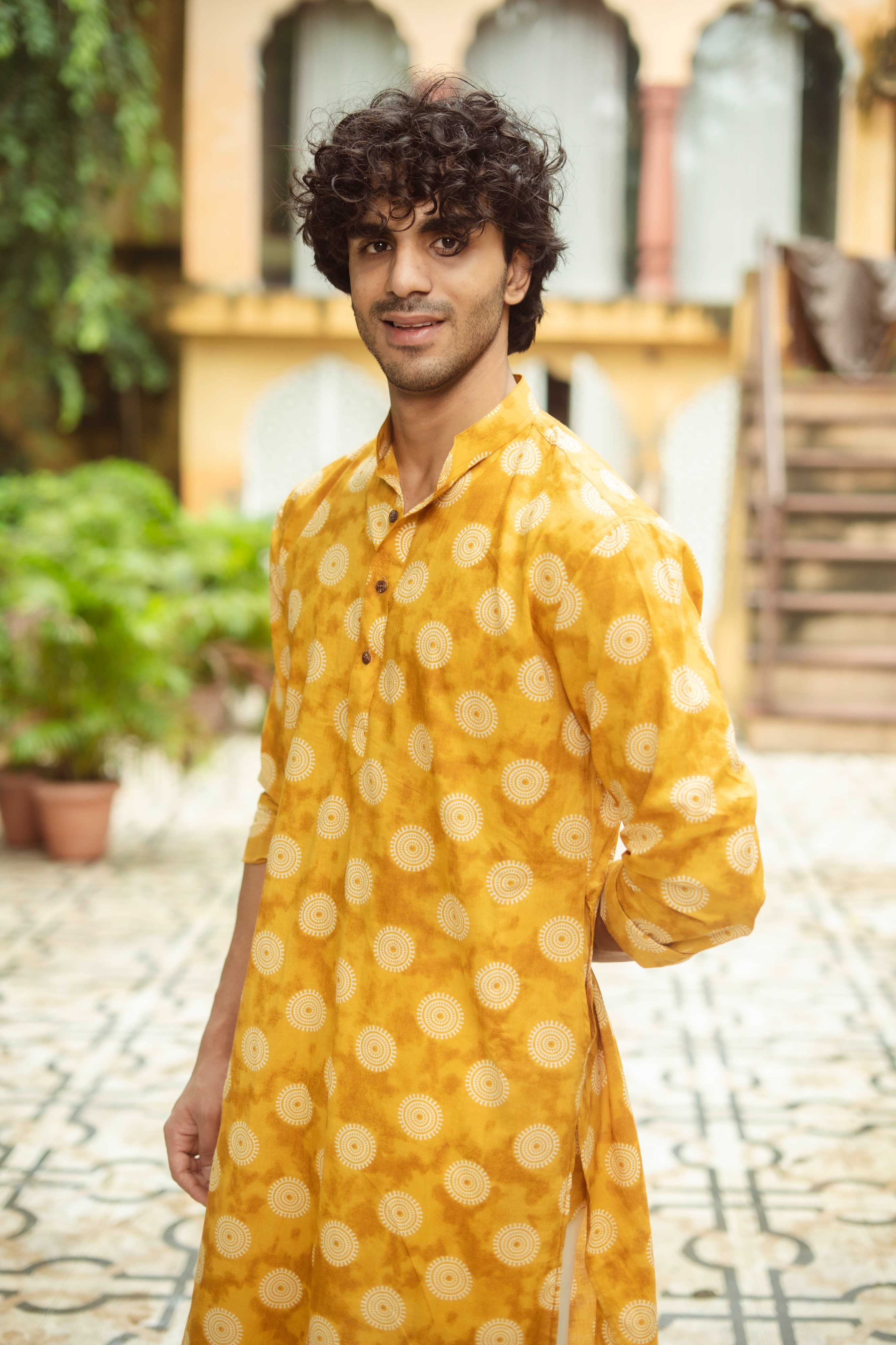 The Mustard Yellow Mandala Print Long Kurta