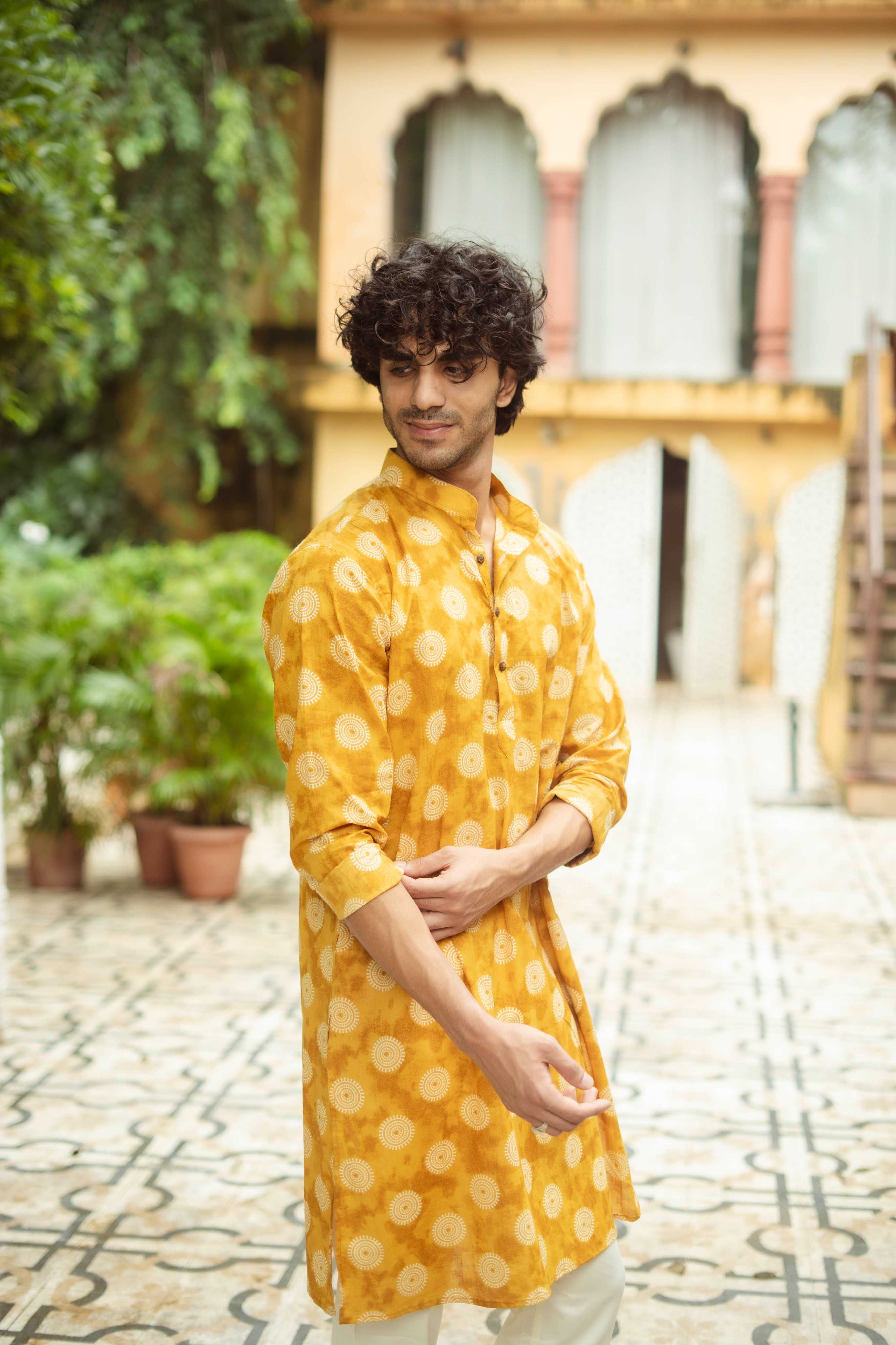 The Mustard Yellow Mandala Print Long Kurta