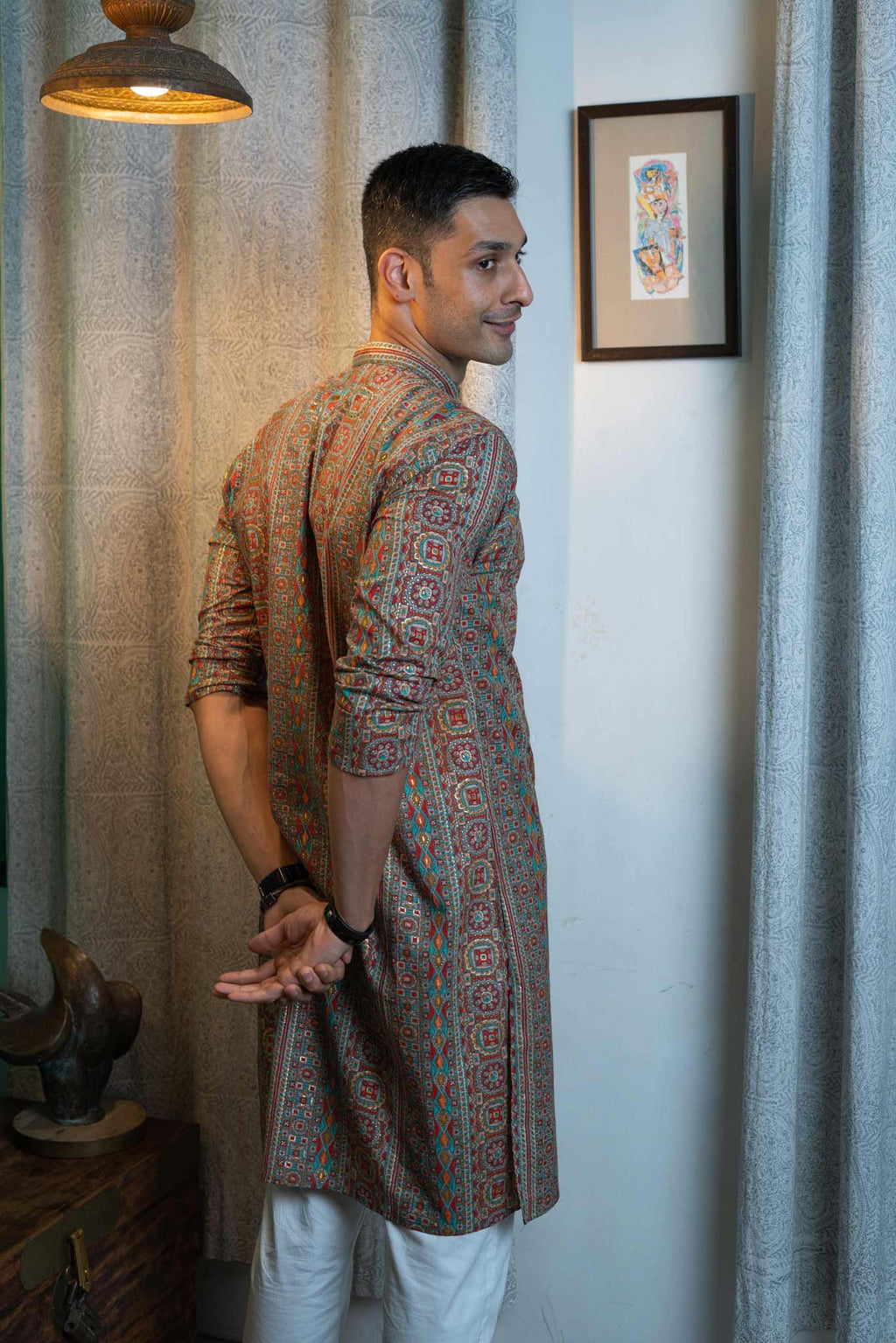 The Muslin Multicolor Foil Print Long Kurta