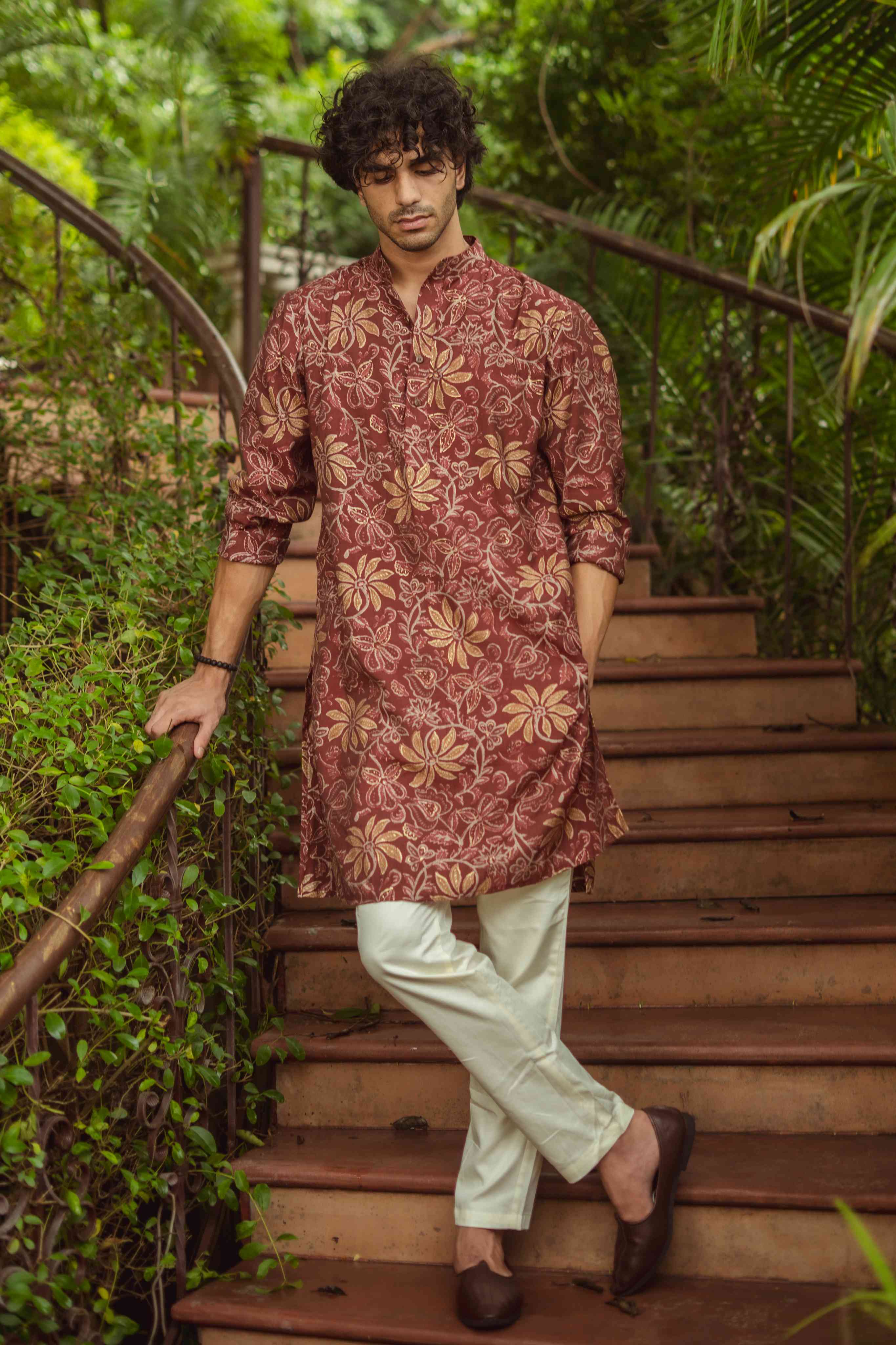The Golden Blossom Maroon Long Kurta
