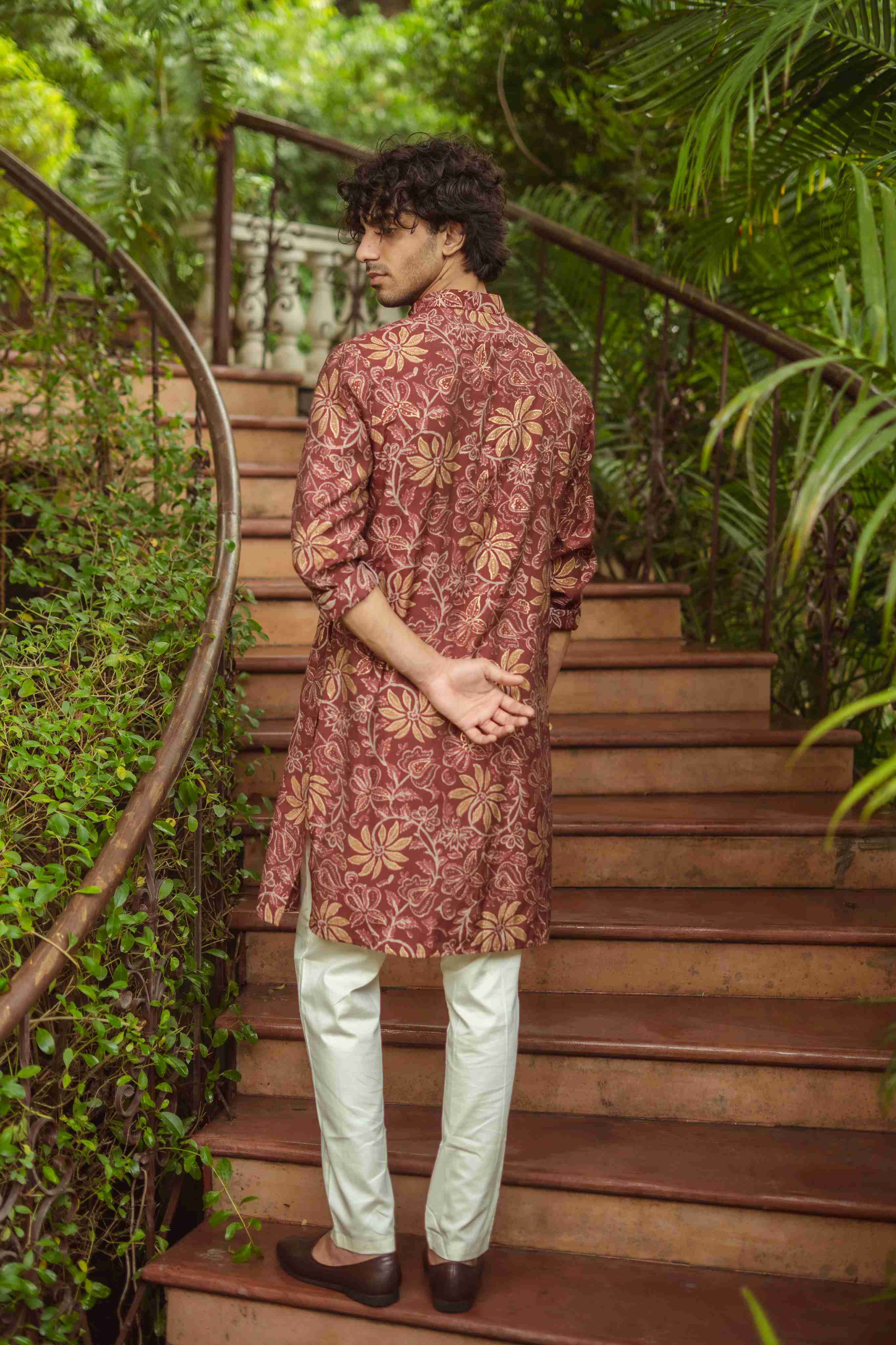 The Golden Blossom Maroon Long Kurta