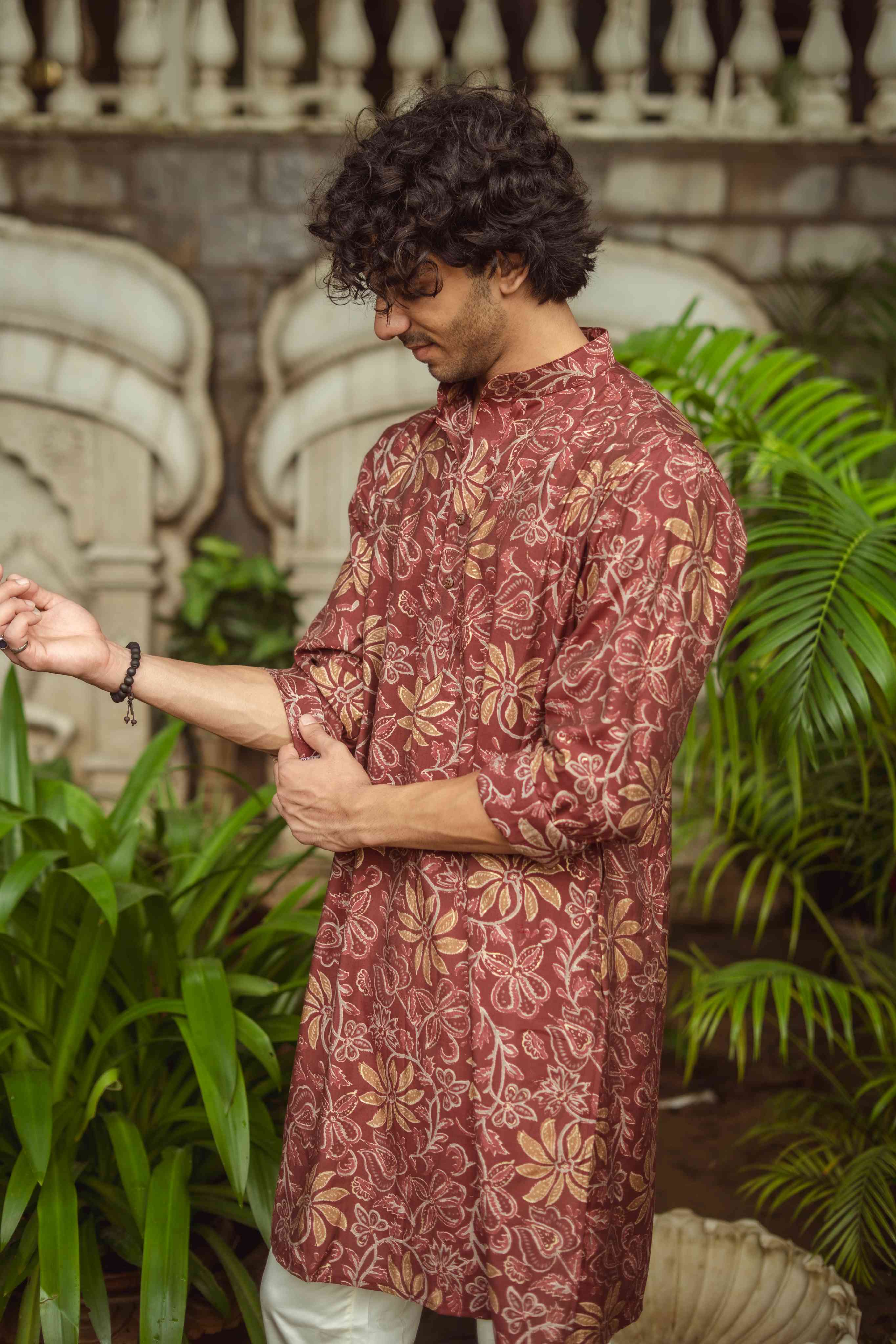 The Golden Blossom Maroon Long Kurta