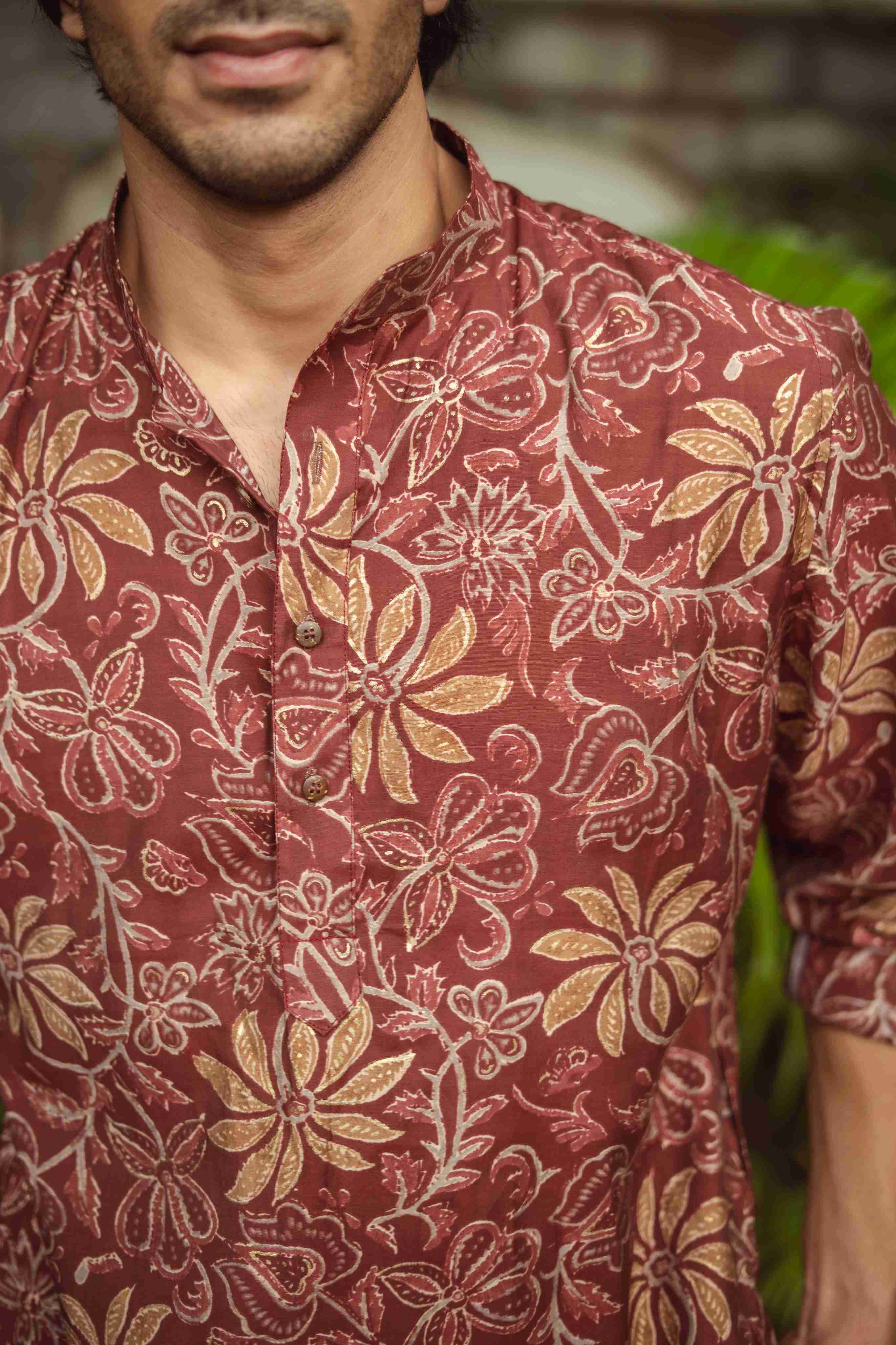 The Golden Blossom Maroon Long Kurta