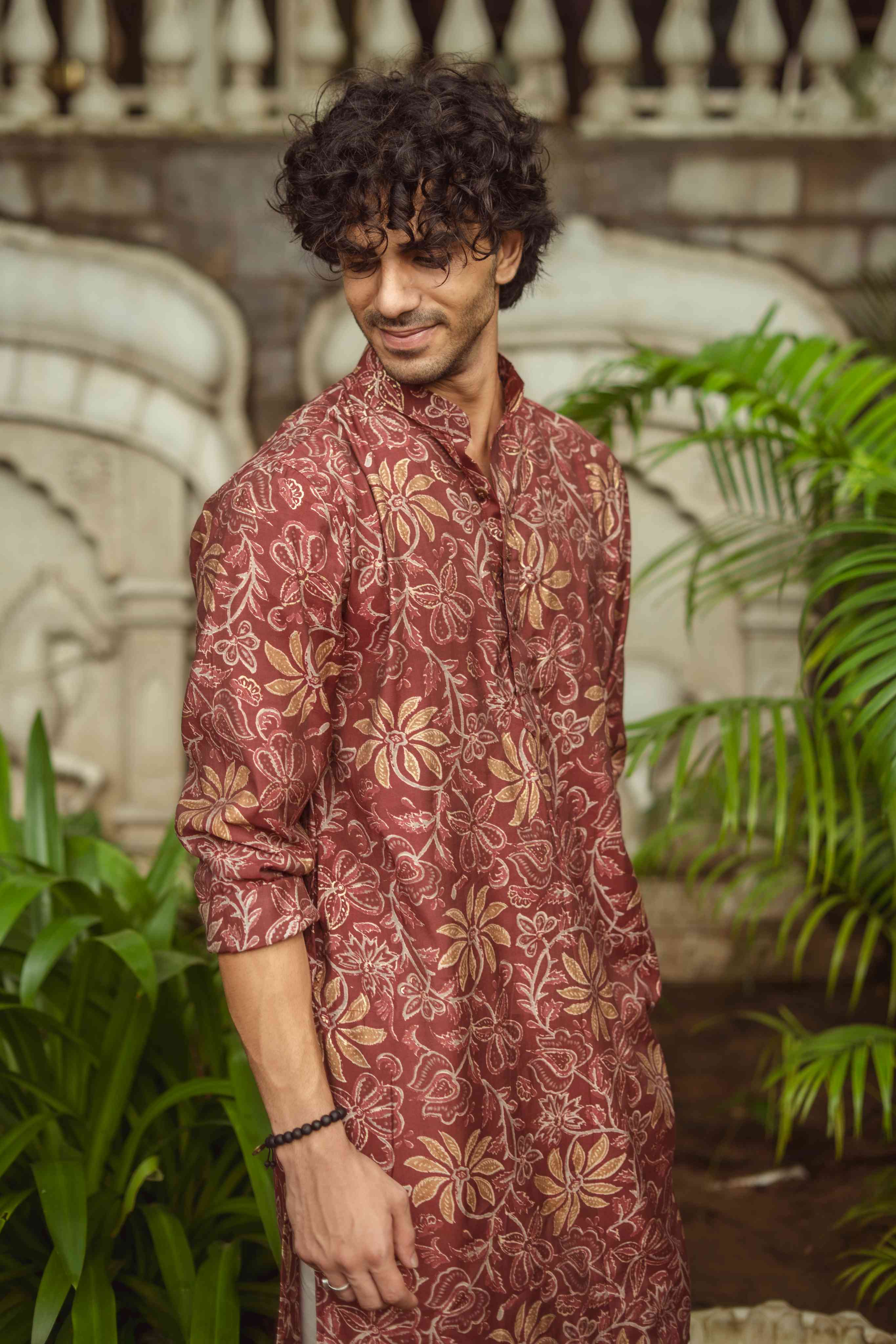 The Golden Blossom Maroon Long Kurta